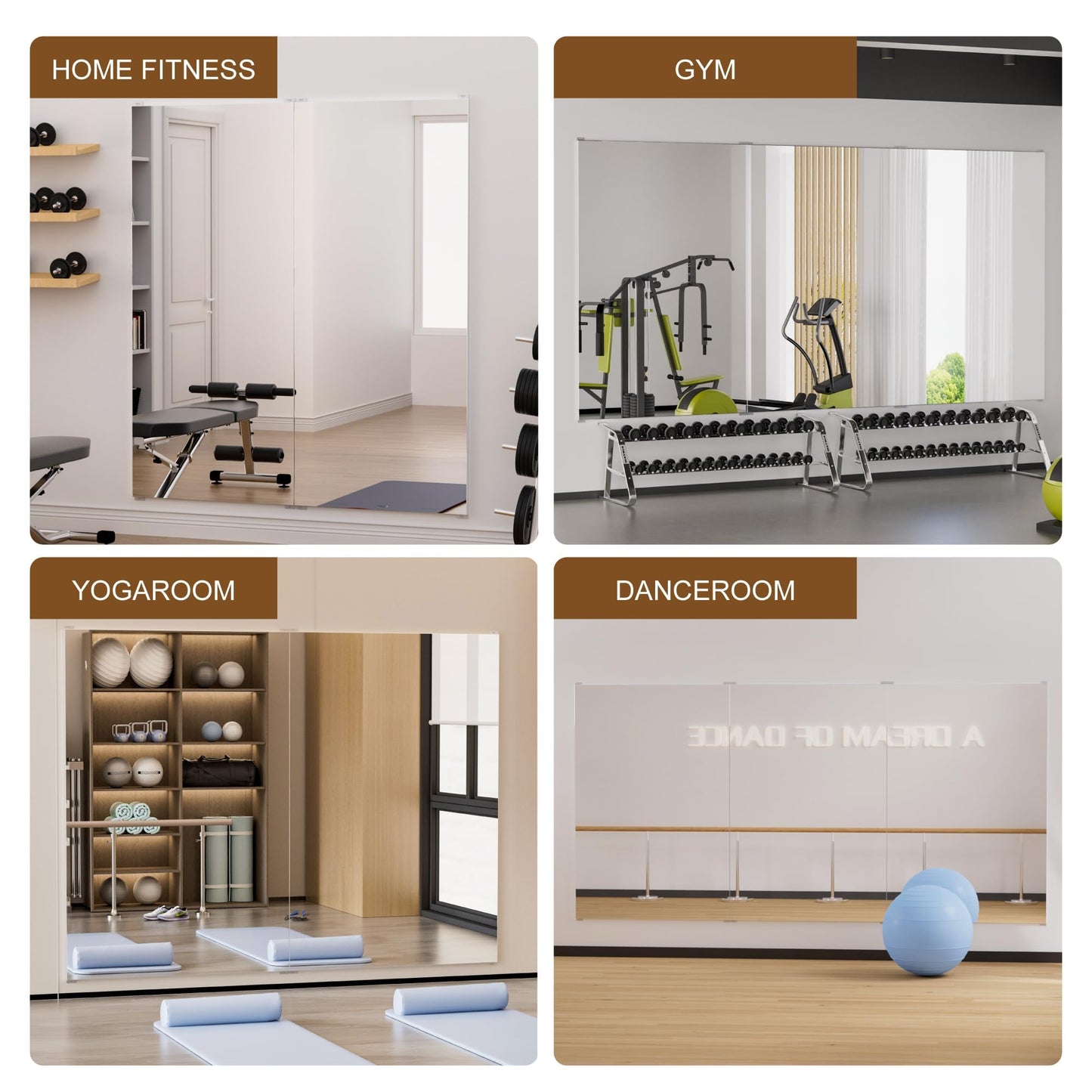 HDmuxel 2PCS Full Length Wall Mirror, 71" x 32", Nano Film Surface Without Glass, shatterproof, Safe, Lightweight, only 10lbs Easy to Move and Install, for Home Gym, Dance Studio, Yoga Studio.