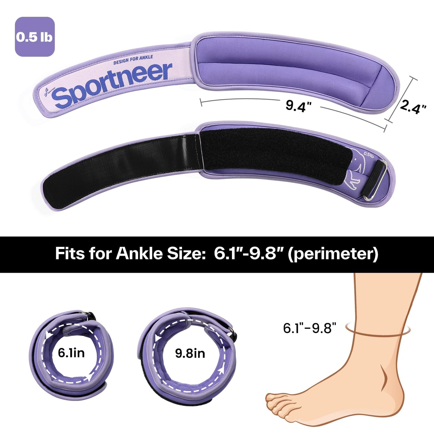 Sportneer Ankle Weights 0.5 LBS Pair Wrist Leg Arm Weights for Women Men Kids Child with Adjustable Straps, Strength Weighted for Jogging Running Walking Fitness Gym Workout 0.5 lbs x 2, Purple