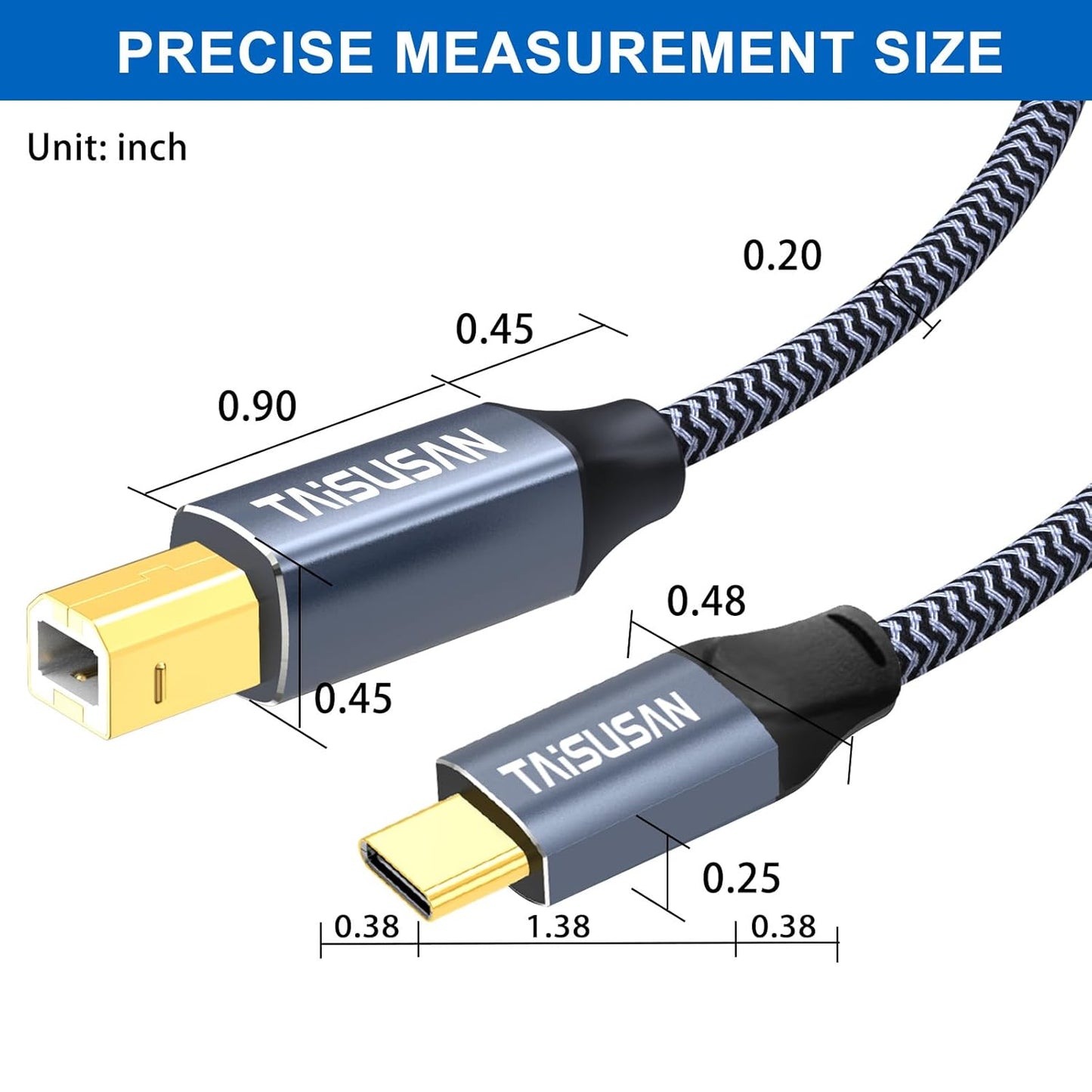 20ft, USB C Printer Cable Compatible With Keyboard, MacBook Pro/Air, Printers and Scanners - USB B to C MIDI Cable