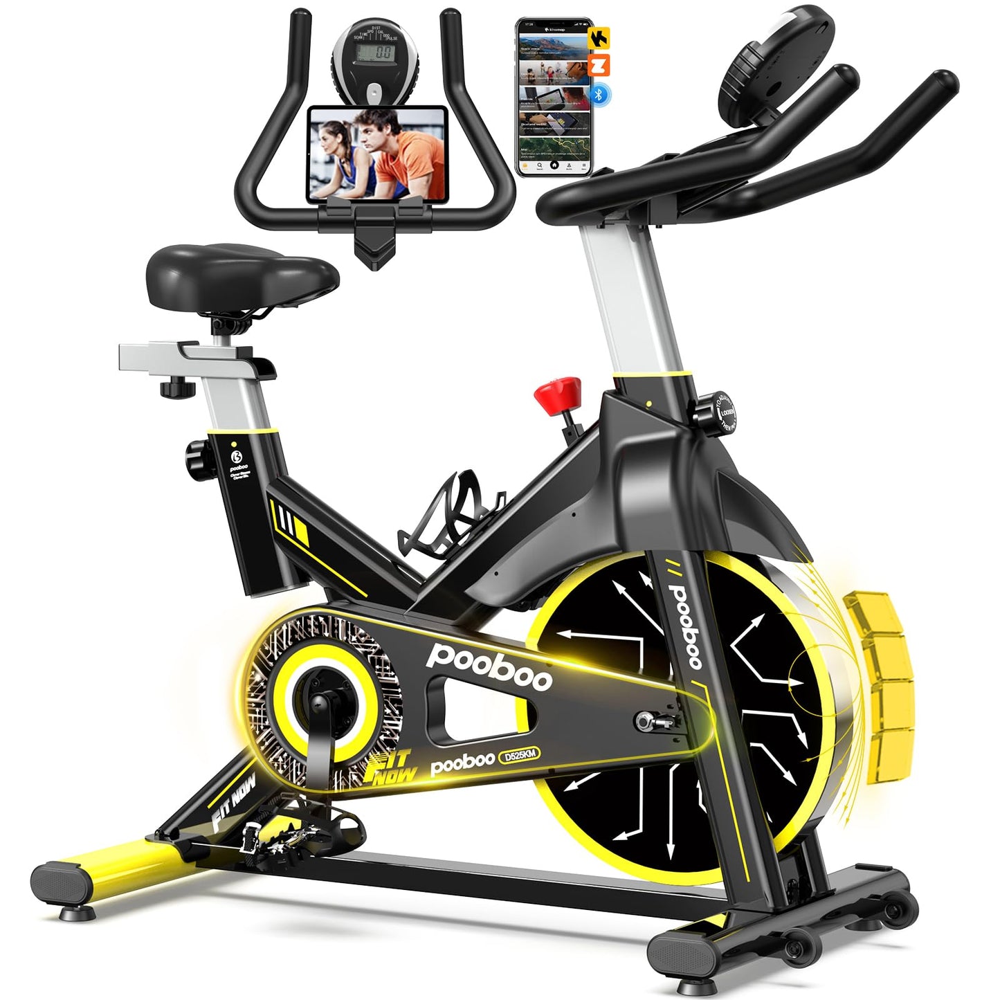 pooboo Exercise Bike,Stationary Bike for Home with Exclusive App,Magnetic Indoor Cycling Bike with 350 lb Weight Capacity,Tablet Mount and for Weight Loss