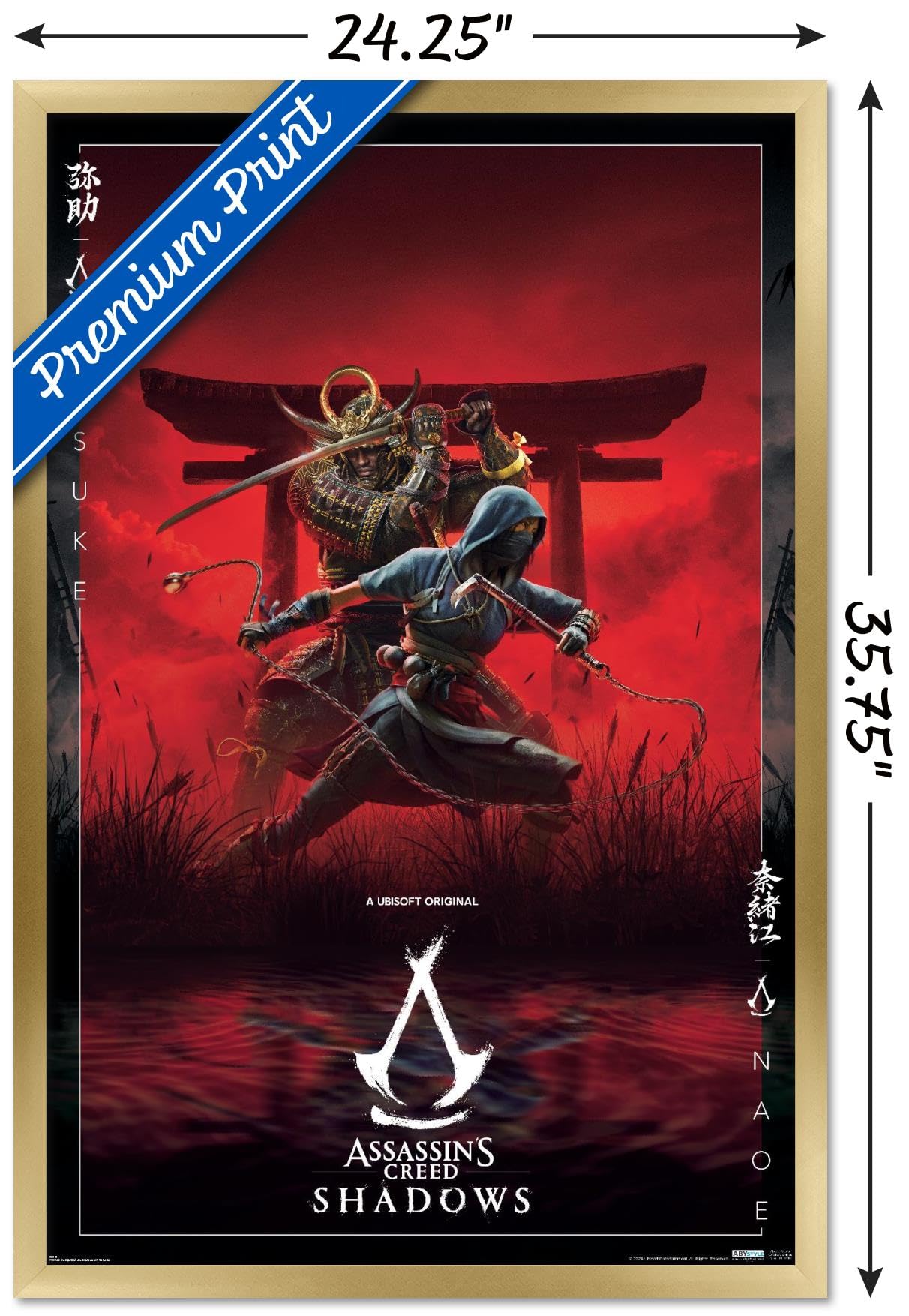 Assassin's Creed: Shadows - Key Art Wall Poster, 34L" x 22.4W", Gold Framed Version