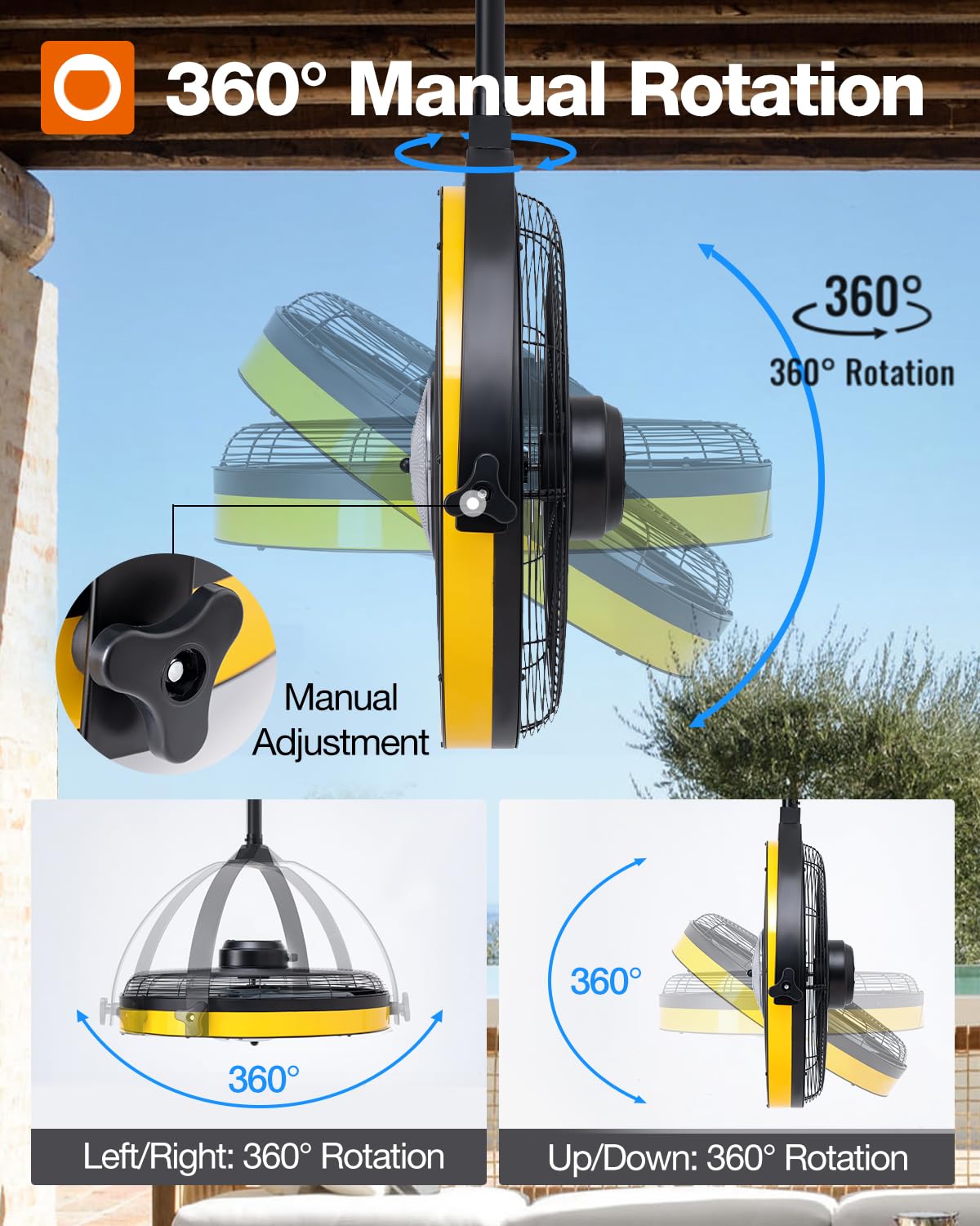 addlon 20" Outdoor Ceiling Fan with Light for Patios, IP65 Waterproof Gazebo Fan with Remote&APP Control,360° Adjustable Tilt,6 Speeds,3CCT Dimmable, Wall Mount Ceiling Fan with Hook Hanging for Porch