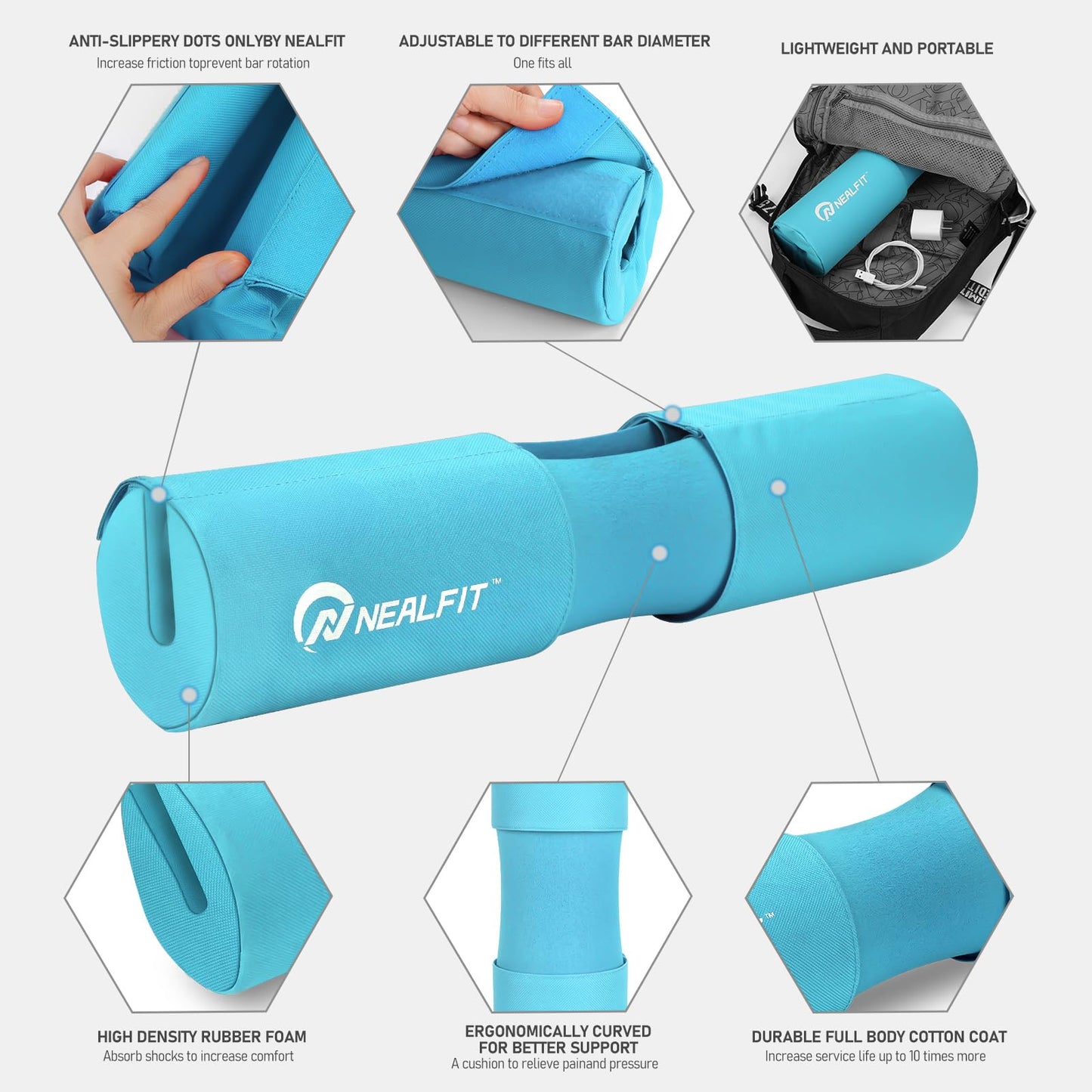 NEALFIT Barbell Squat Pad with Thick Nylon Padding, Hip Thrust Pad for Squats, Lunges, Neck Shoulder Squat Pad for Olympic or Standard Bars (Blue)