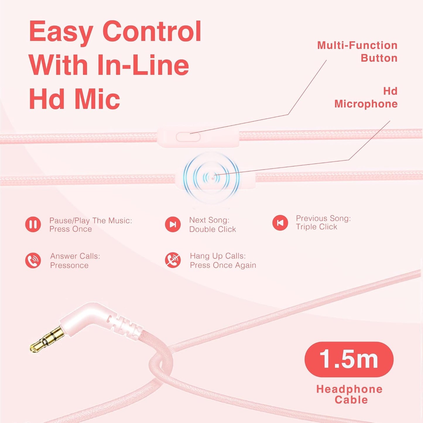 40 inch 3.5mm MIDOLA Over-Ear Wired Headphones Decent Sound (Acceptable) with Built-in Microphone, Lightweight
