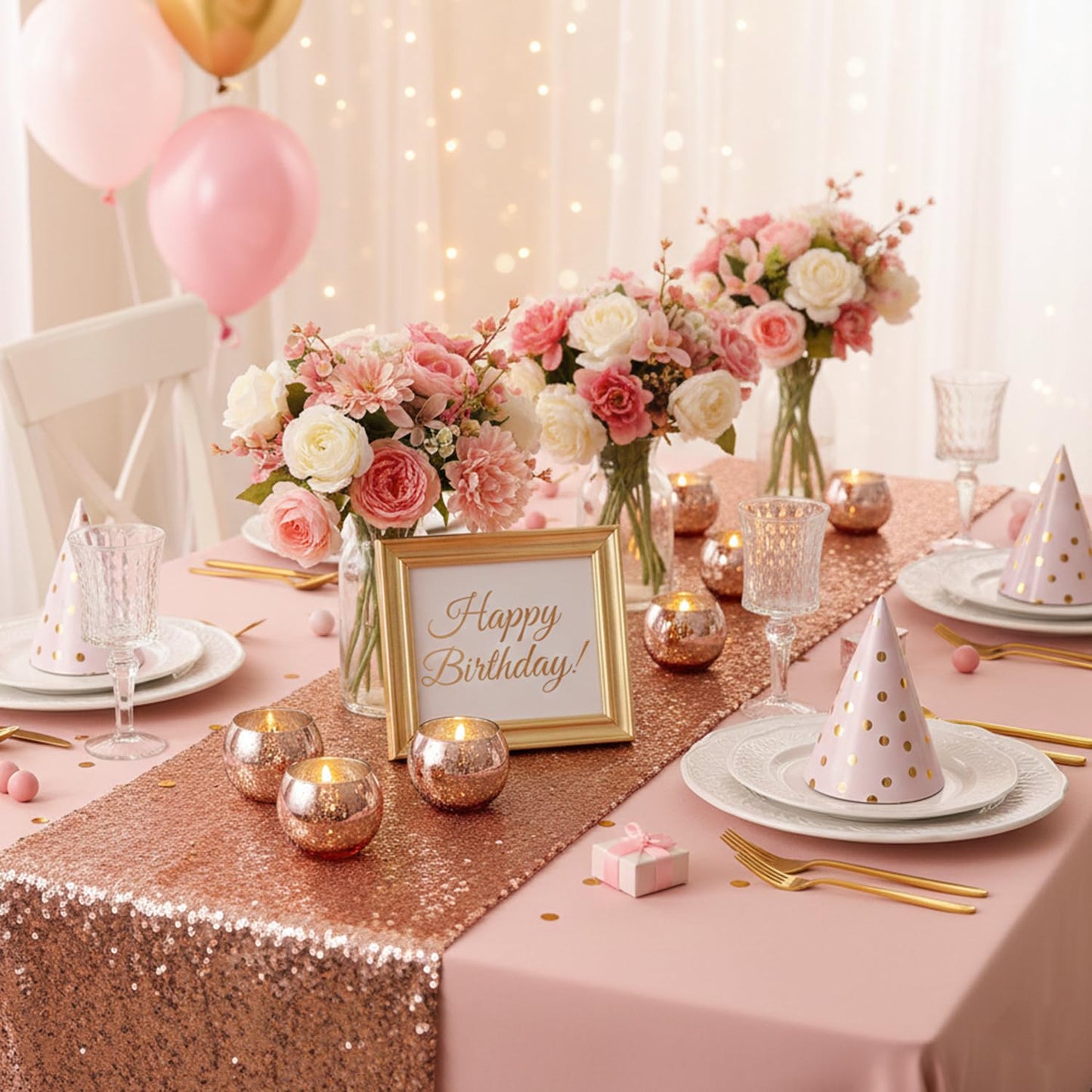 LAMORGIFT 36 Pcs Rose Gold Candle Holders-Rose Gold centerpieces for Birthday Party, Wedding, Bridal Shower, Sweet 16. Mother's Day Brunch Table Decorations