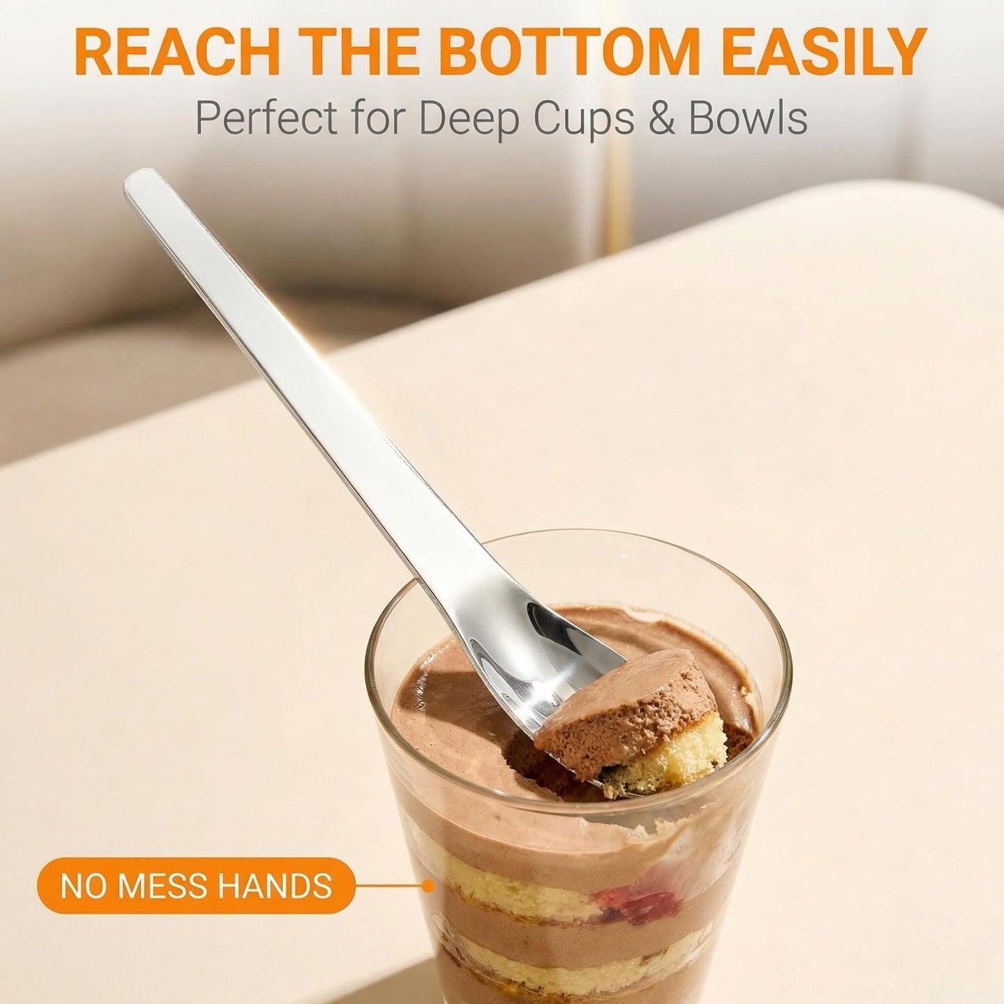 Premium Stainless Steel Long Handle Ice Cream Spoon - Ergonomic & Effortless Scooping for Hard Ice Cream, Desserts, Coffee - Heavy Duty, Stylish Design for Home, Bakers, Baristas (4)