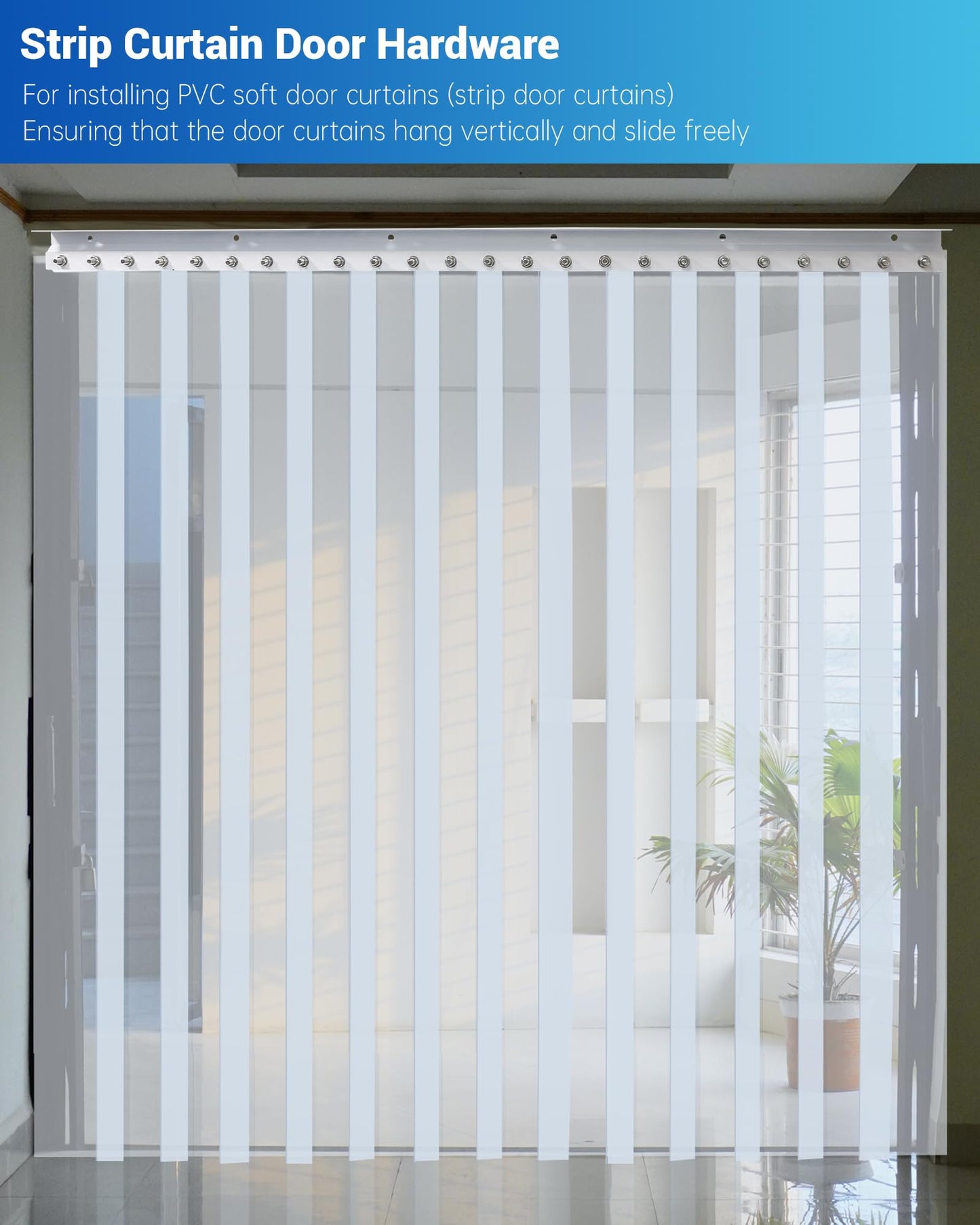 8- Foot Strip Curtain Door Hardware, Commercial Industrial Use Plastic Strip Door Hanger（Not Equipped With Plastic Rubber Curtain）, Galvanized Steel, Fit for Porch/Garage/Warehouse/Pet House Curtain