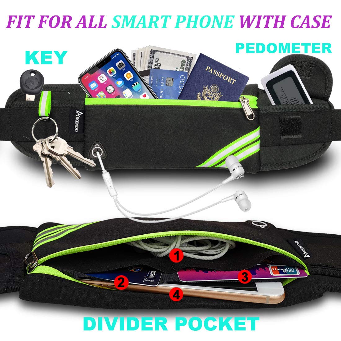 Slim Running Belt Fanny Pack,Waist Pack Bag for Hiking Cycling Workout,Reflective Runners Belt Jogging Pouch,Travelling Money Phone Holder for Running Gear Accessories