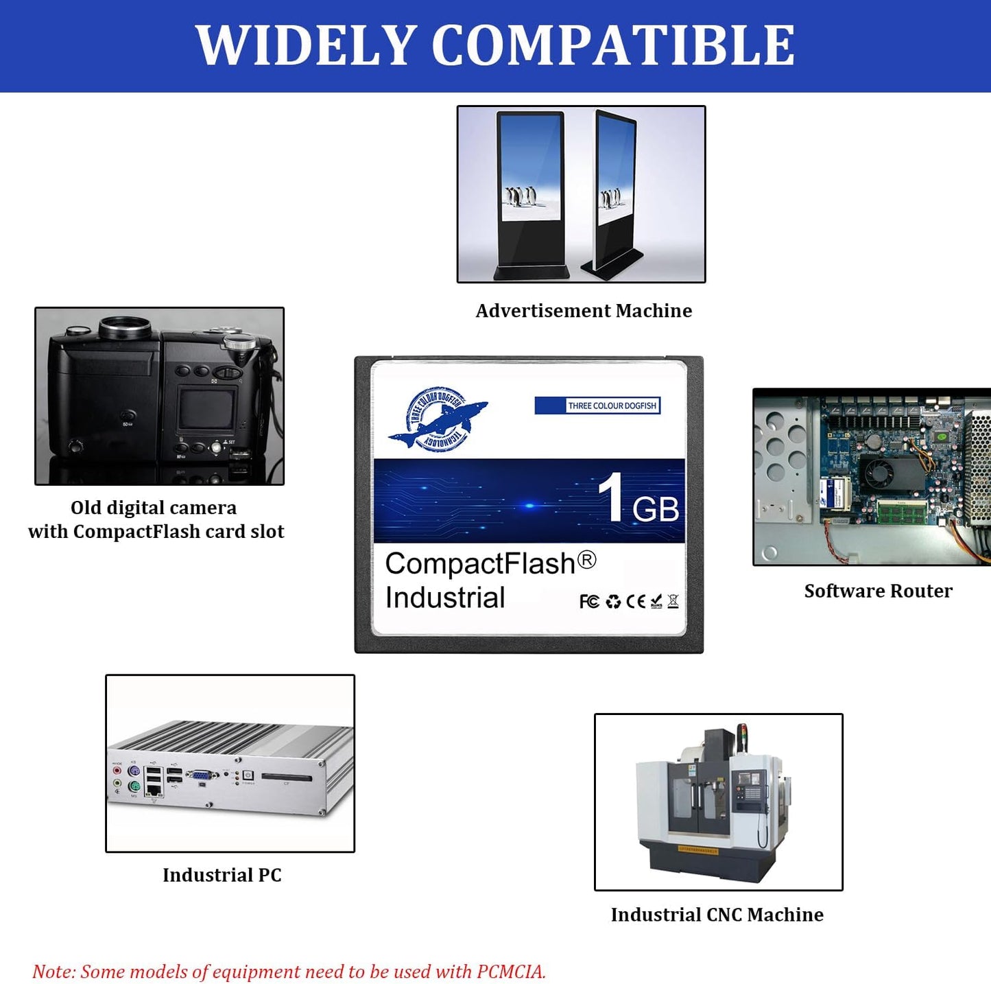 THREE COLOUR DOGFISH 1GB FAT16 Dogfish Compact Flash Memory Card High Performance Industrial CF Type I Card