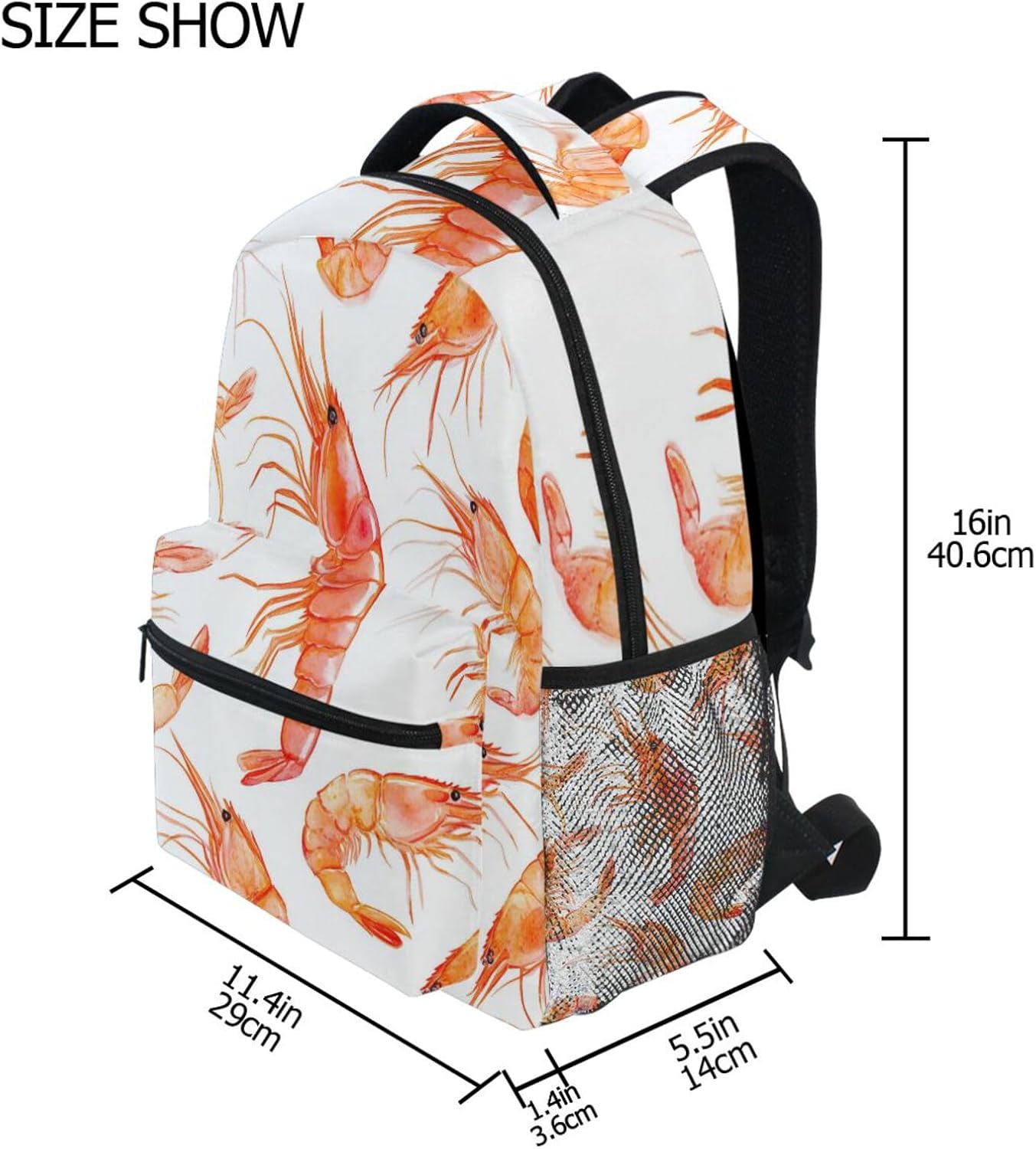 Krafig Backpacks Backpack Daypack Watercolor Shrimps Pattern Boys Girls Kids School Bookbag, School Bag Travel