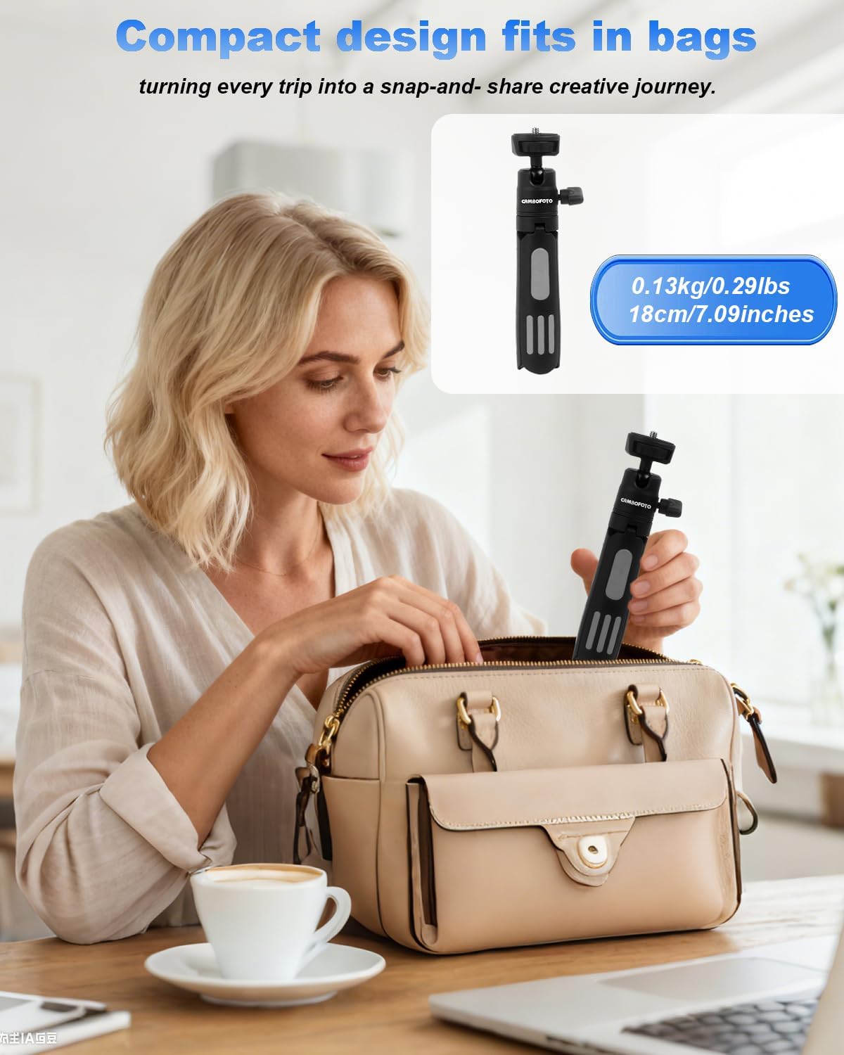 CAMBOFOTO Mini Tripod, Compact Lightweight Stand for Vlogging, Live Streaming, Stable Durable Celephone Tripod, Ideal