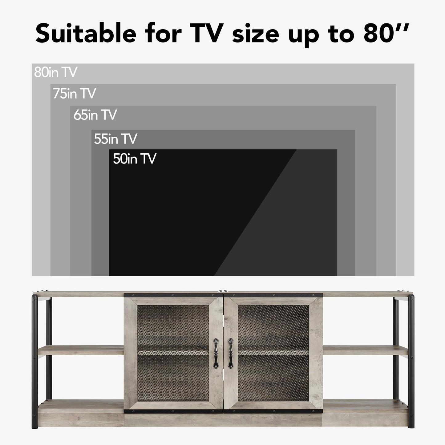 IDEALHOUSE Farmhouse TV Stand for 75/80 inches TVs, Entertainment Center with Storage Cabinet, Industrial Media Console Cabinet Table, Living Room Media Furniture, Grey