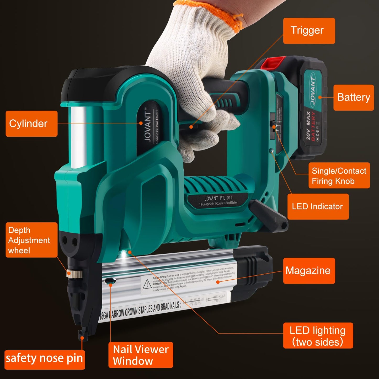 Brad Nailer, Electric Nail Gun with 800pcs 18 GA Nails/Staples, 2 in 1 Nail Gun Battery Powered with 20V 1 * 4.0A Battery for Home Improvement & Woodworking