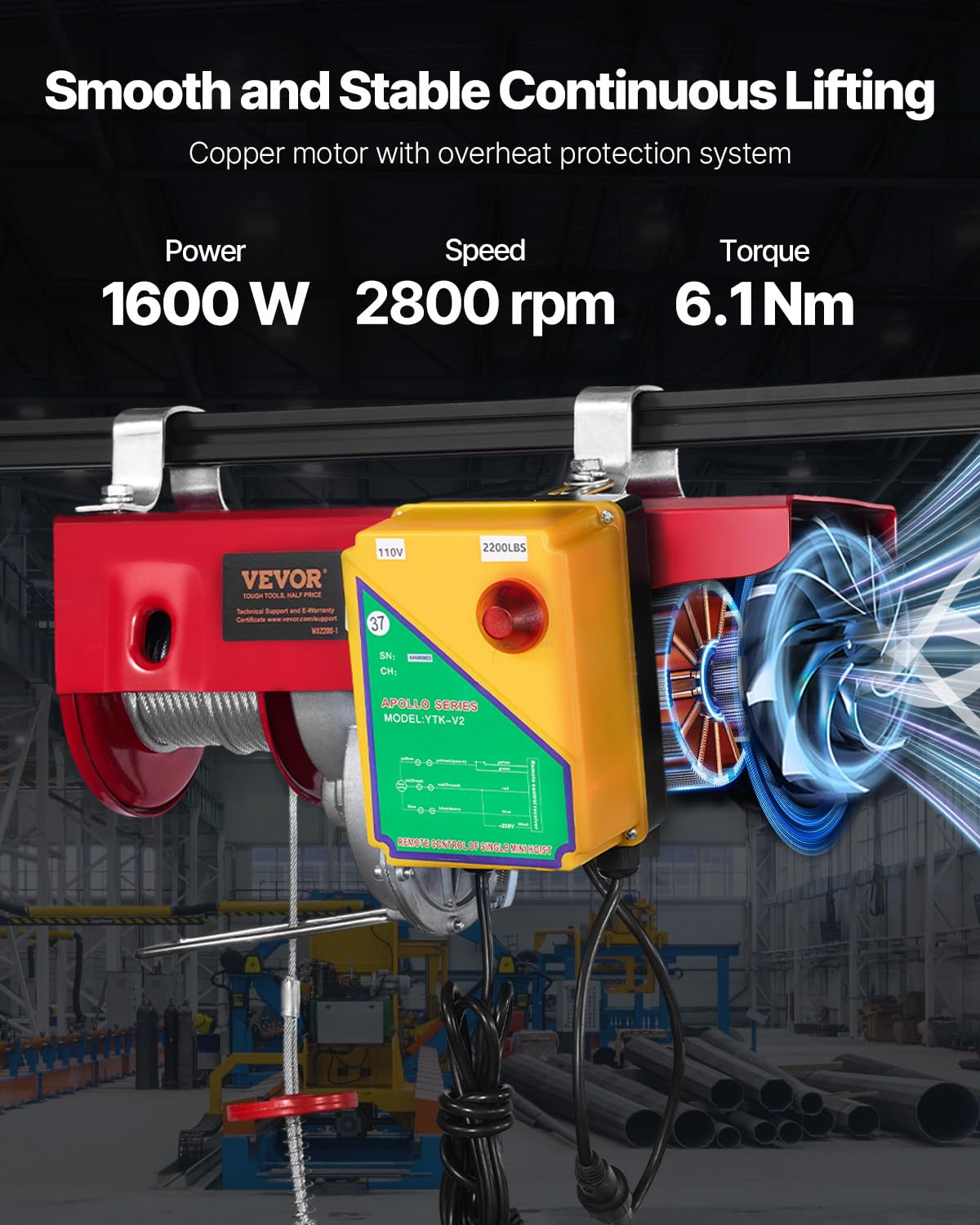 VEVOR 2200lbs Electric Hoist with Wireless Remote Control,110v Electric Hoist with Remote Control, 40ft/20ft Lifting Height & Motor, for Garage Warehouse Factory