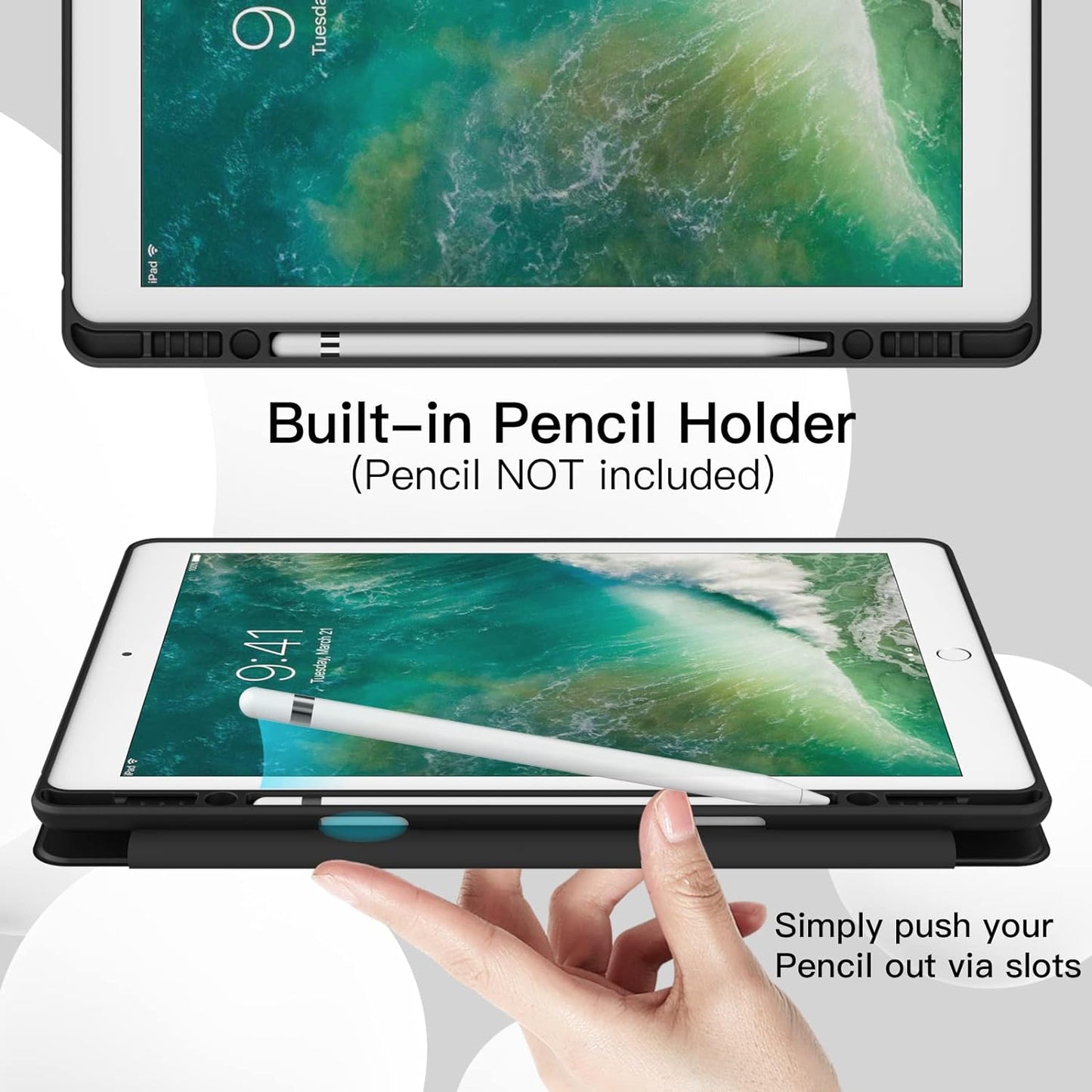 JETech 12.9 Inch (2015/2017 1st/2nd Case for iPad Pro Model, Generation) with Pencil Holder, Slim Tablet Cover