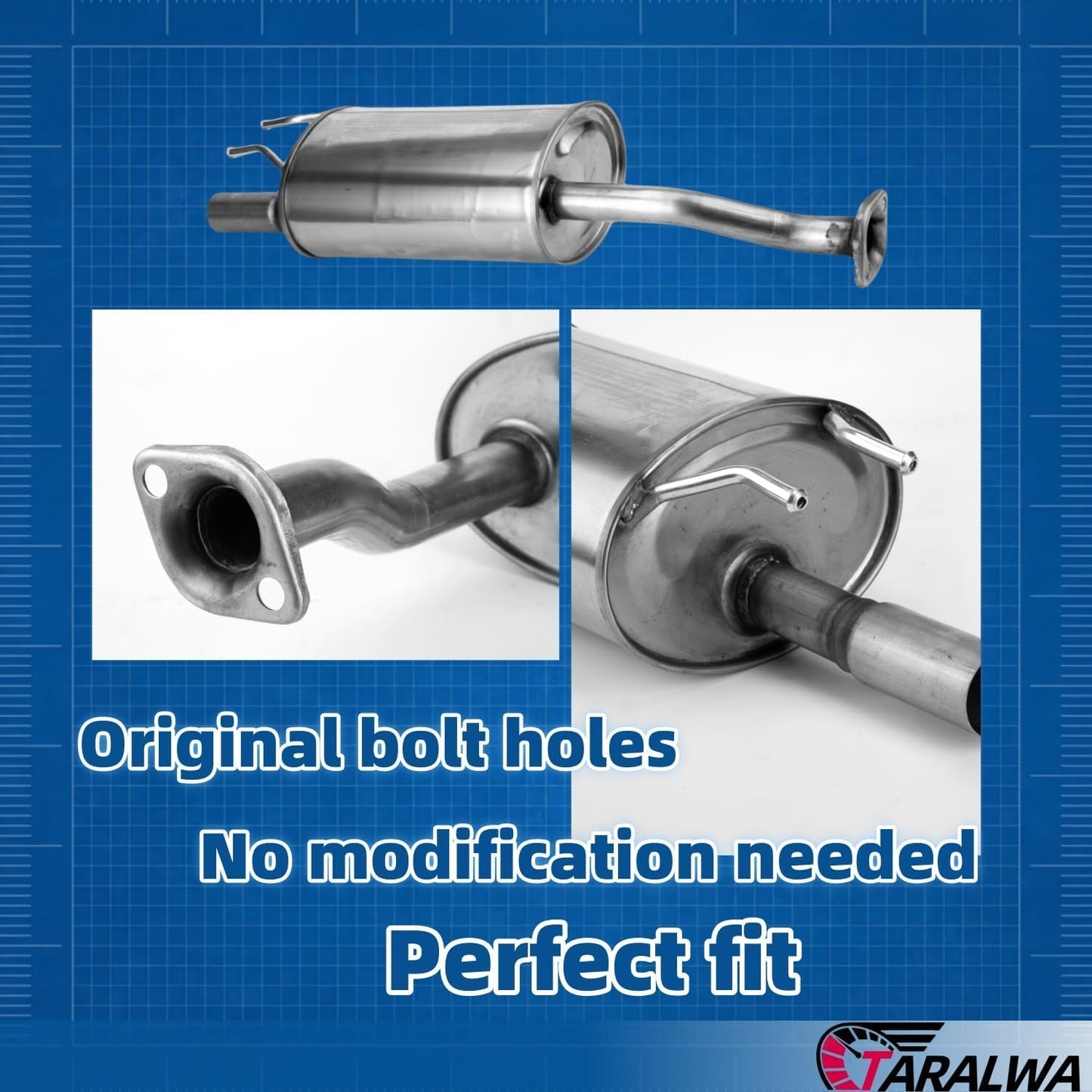 TARALWA Rear Exhaust Muffler Stainless Steel compatible with 2006-2011 Civic 1.8L, Civic Hybrid 1.3L (Includes Gasket and Bolt kit),Replacement part,HC01