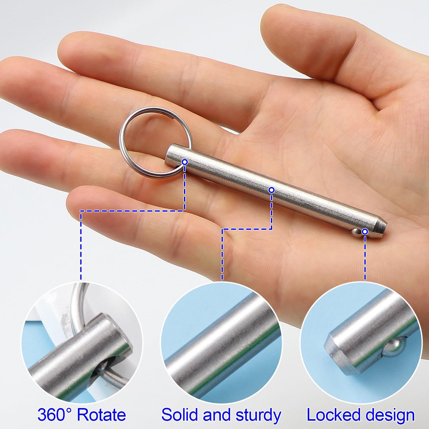 OIIKI 3 Pack Quick Release Pins, Fastener Diameter 5/16 inch(8mm) Usable Length: 2.42inch(61.5mm), Bimini Top Pin, Full 316 Stainless Steel Marine Hardware for Ship Outfitting/Shipbuilding