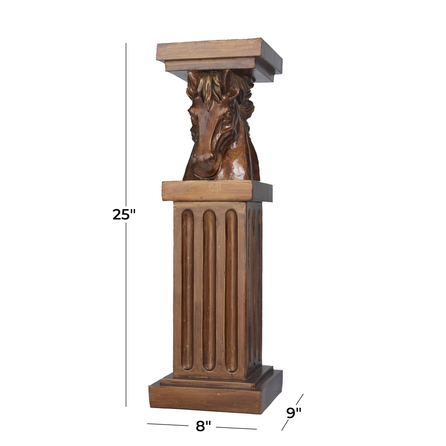 Deco 79 Polystone Horse Pedestal Table, 8" x 9" x 25", Brown