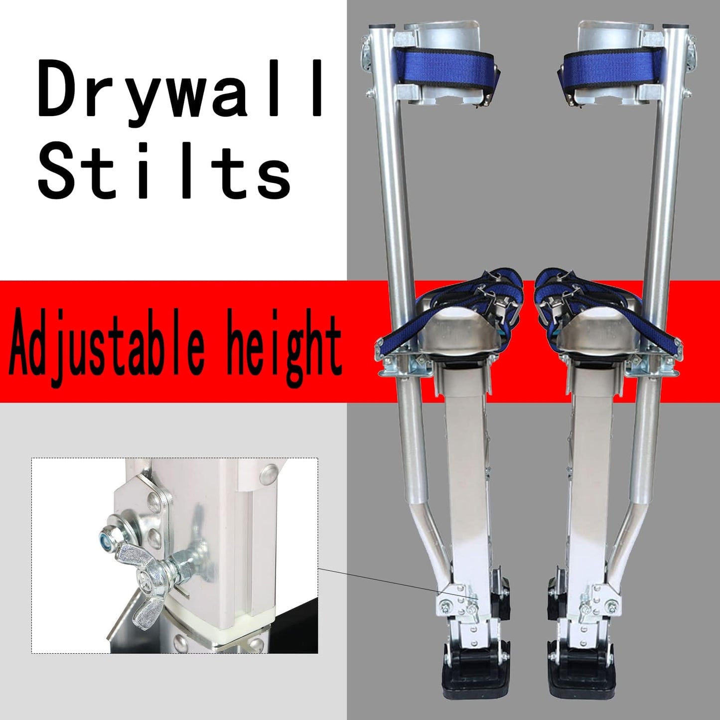 findmall 24-40 Inch Drywall Stilts Grade Adjustable Auminum Tool Stilt for Painting or Cleaning - Silver