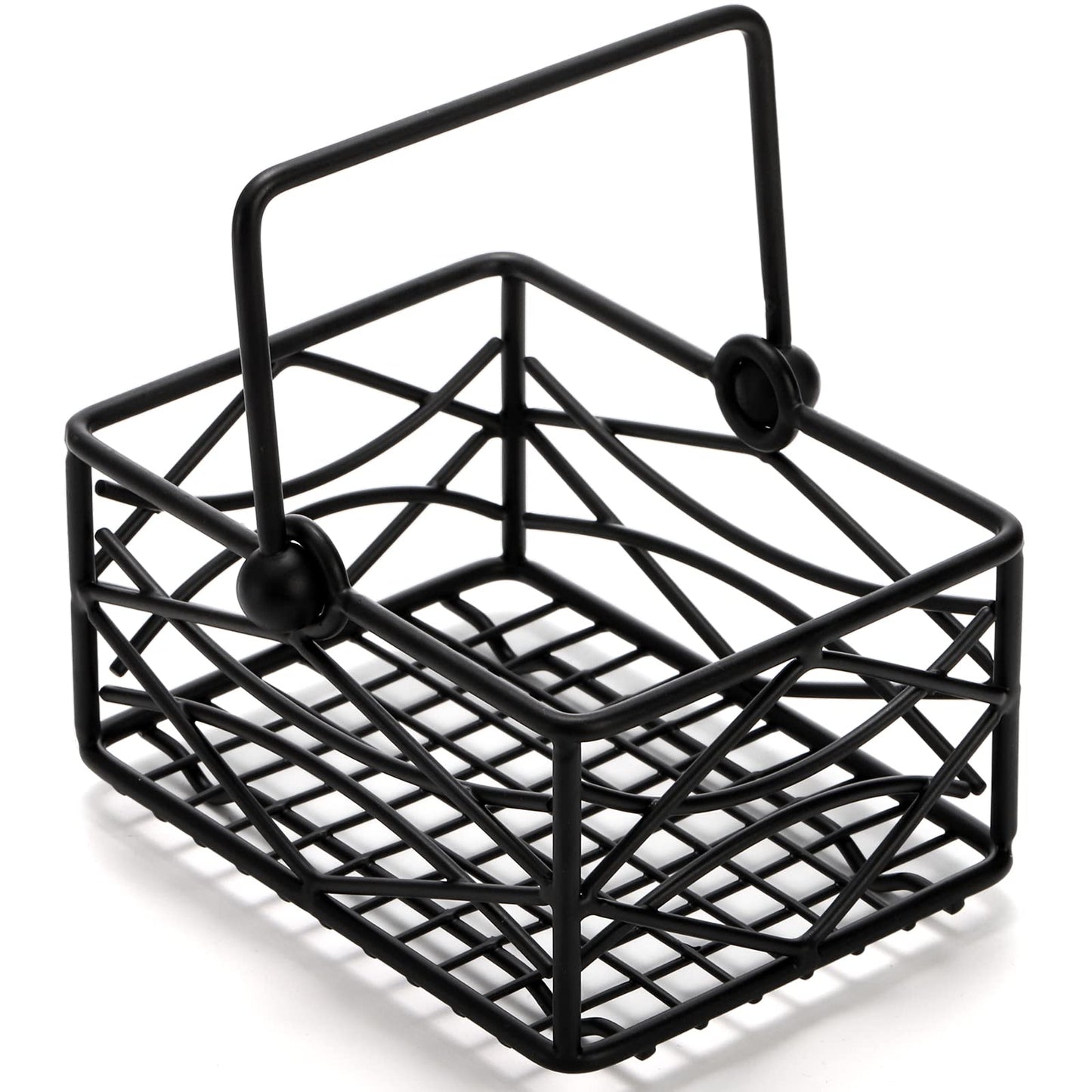 Yarlung 2 Pack Sugar Packet Basket Metal Wire Tea Bag Holder with Removable Stylish Handle, 4.7x3.5x2.5 Inches Coffee Bar Packet Coffee Pod Holder for Coffee Table, Office, Elegant Black