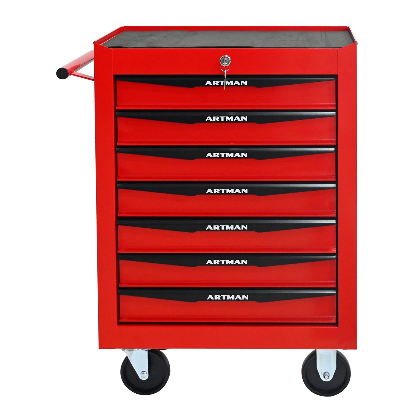Thetilsy Rolling Tool Chest Cart with 7 Drawers,Storage Tool Cabinet on 4 Wheels. Lockable Tool Cart with Drawer Liners.Steel Tool Box Organizer for Garage,Repair Workshop-Red