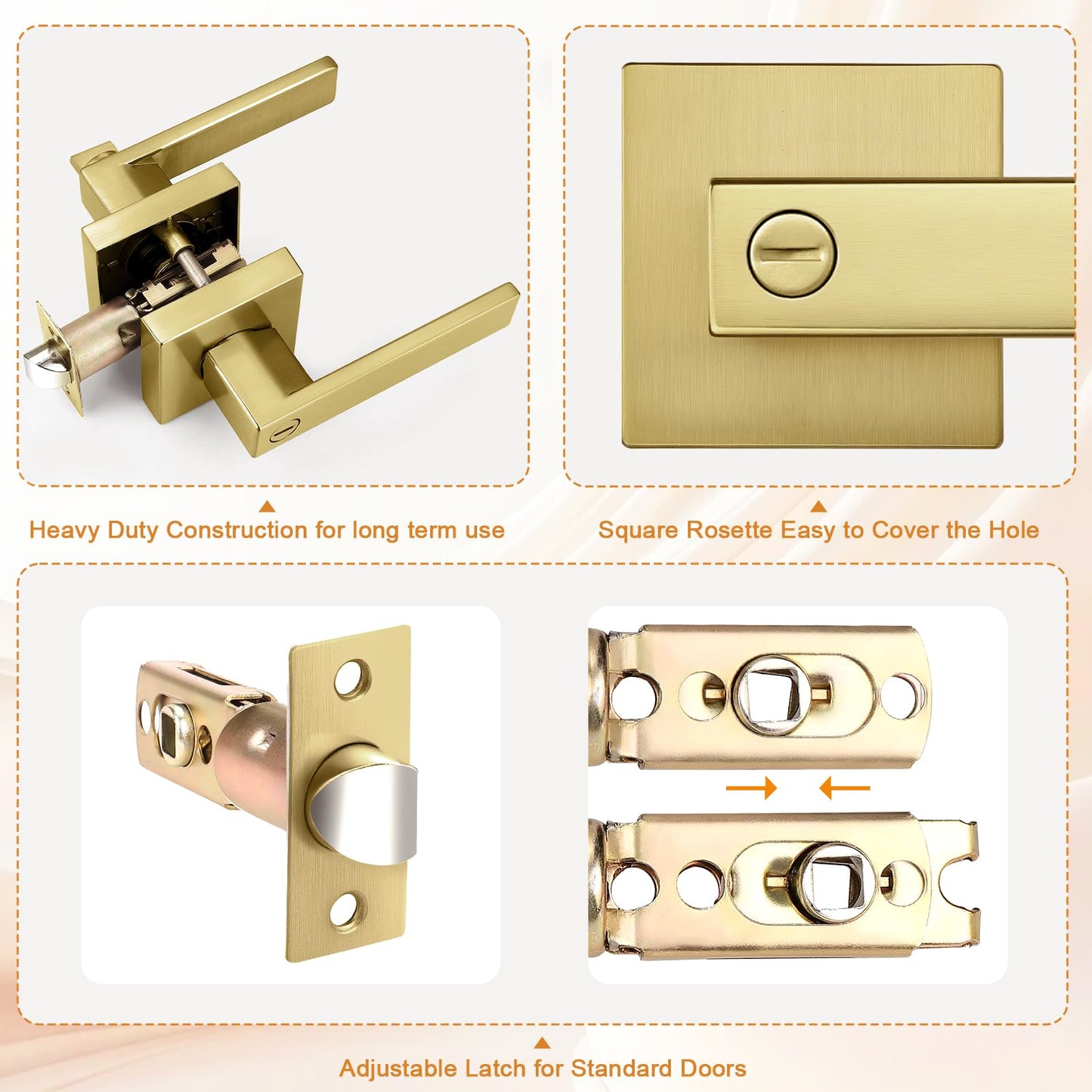 Probrico 8 Pack Privacy Door Handles with Lock, Interior Gold Reversible Levers for Bedroom & Bathroom