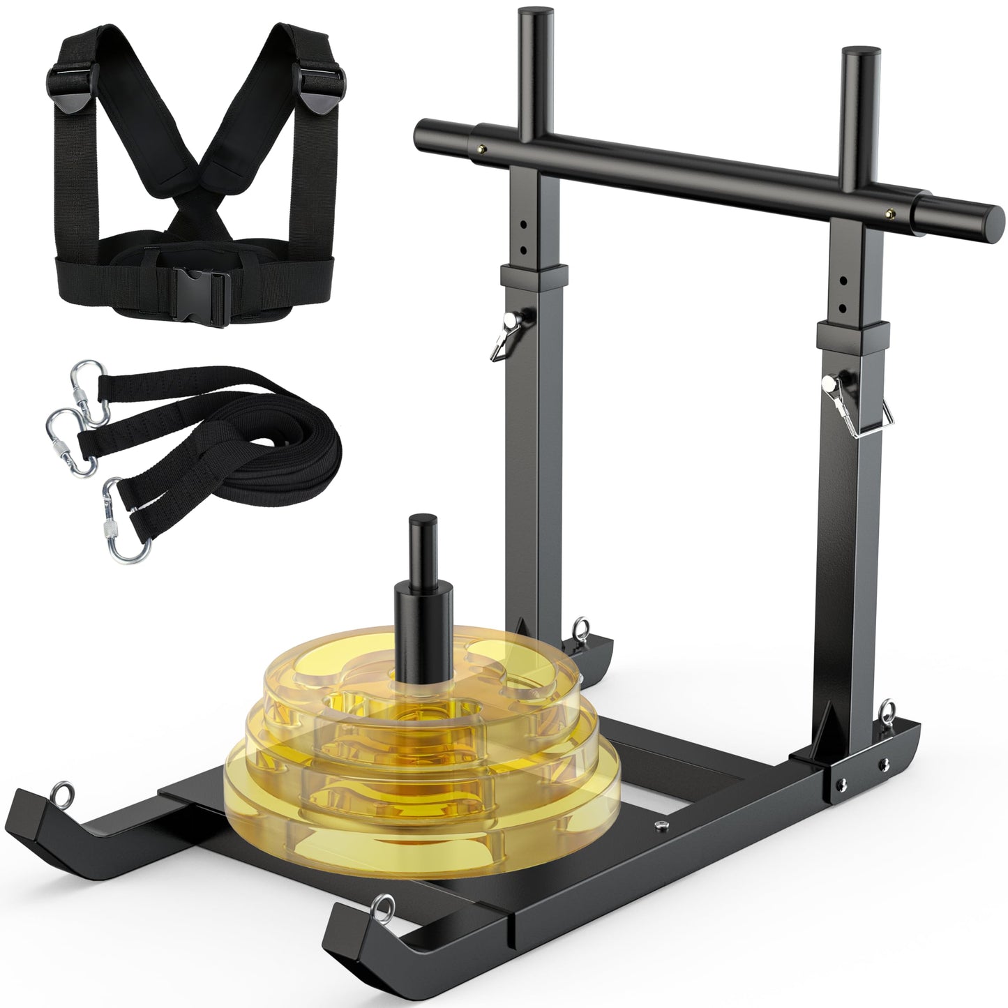 GanFindX Adjustable Weight Sled with Straight Handlebar for Push & Pull Training, Heavy Duty Fitness Sled with 5 Height Levels, Strength Speed Trainer, Fits 1"&2" Plates
