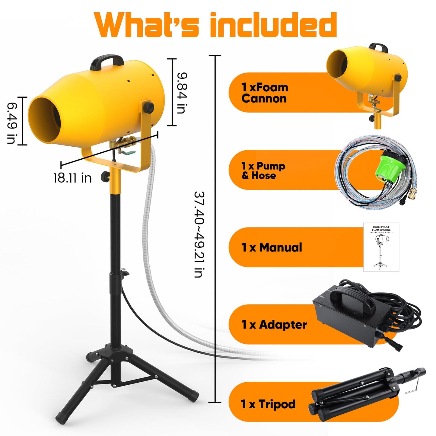 UPGREY Foam Machine for Party, 3–5 m Spray Foam Cannon, AC110V 60Hz Waterproof Foam Party Machine with Adjustable Tripod Stand, Control Box and Pump for Backyard, Pool, Birthday Events