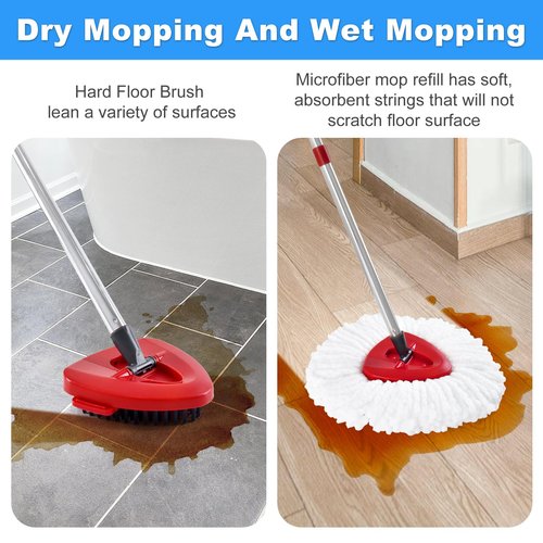 Hezane 4PCS Mop Heads Replacements for OCedar, 1PCS Scrub Brush and 1PCS Spin Mop Base Compatible with Ocedar EasyWring 1 Tank System, Dry and Wet for Cleaning All Hard-surfaced Floors