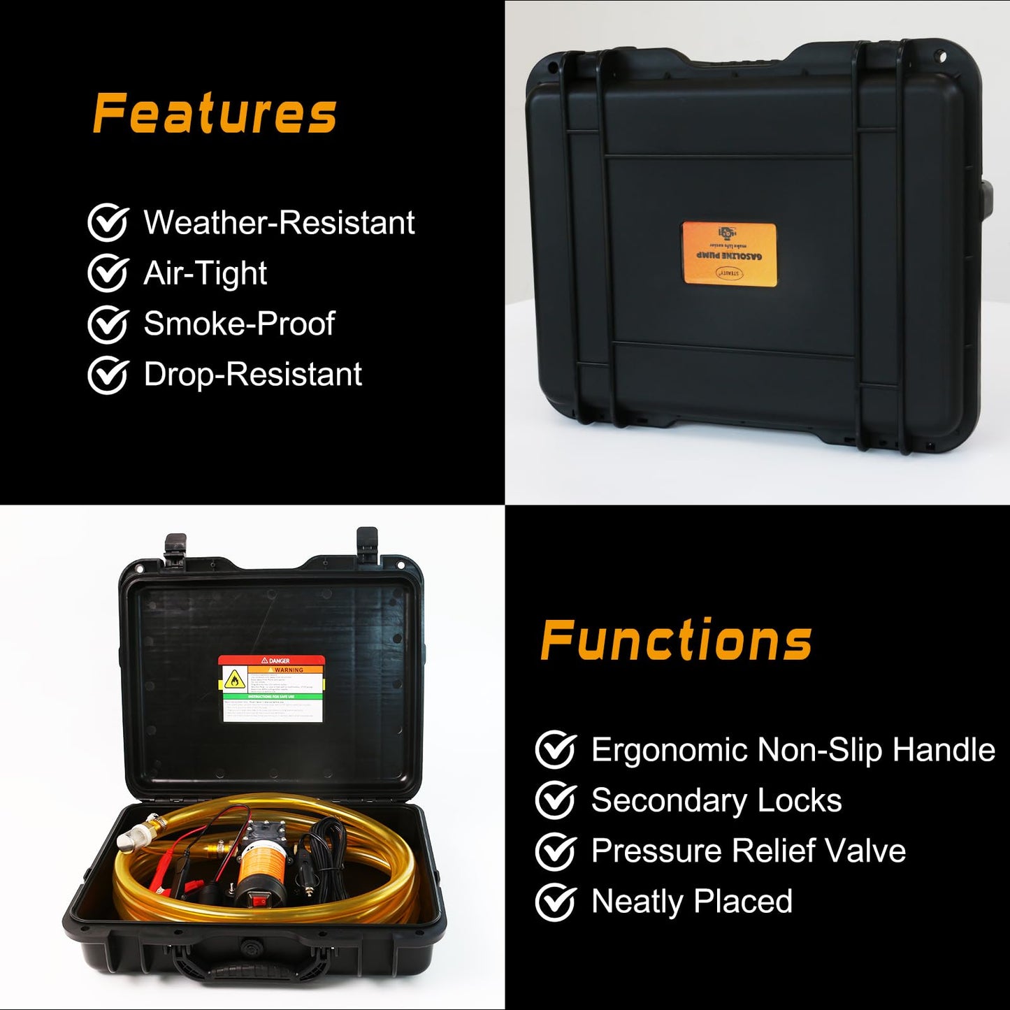 Steauty 12V Fuel Transfer Pump Set, Moves Up to 120 Gallons of Gas or Diesel Per Hour with 80W DC Motor & Upgraded Carrying Case for Vehicles, Boats, Equipment, Gasoline, Diesel (80W RPro Kit)