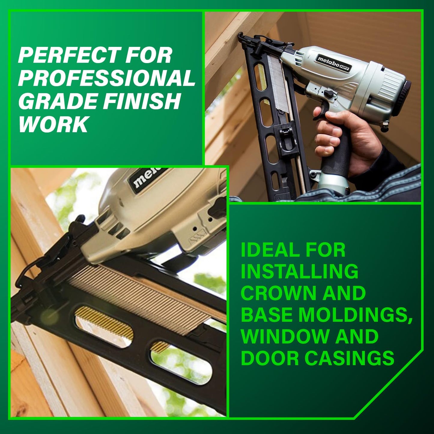 Metabo HPT Finish Nailer with Air Duster, Pro-Preferred Pneumatic Power Nailer for Crown Moldings, Base Moldings, and More, Selective Actuation, 15 Gauge Angled, 1-1/4″ to 2-1/2″ Finish Nails, NT65MA4