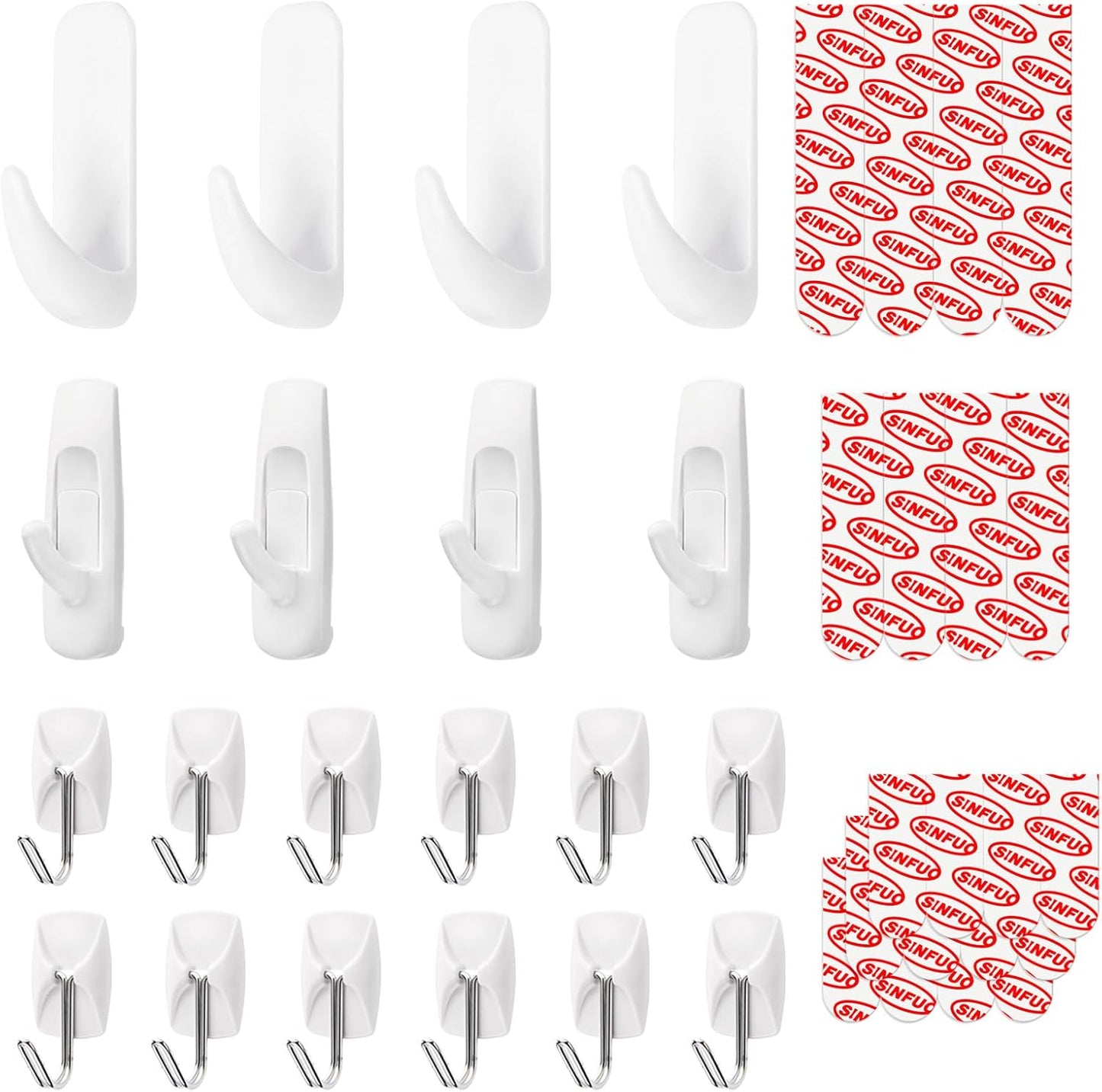 Skiennix Adhesive Wall Hooks - Heavy Duty Variety Pack with 20 Strips | No Damage, Ideal for Outdoor Use, Keys & More