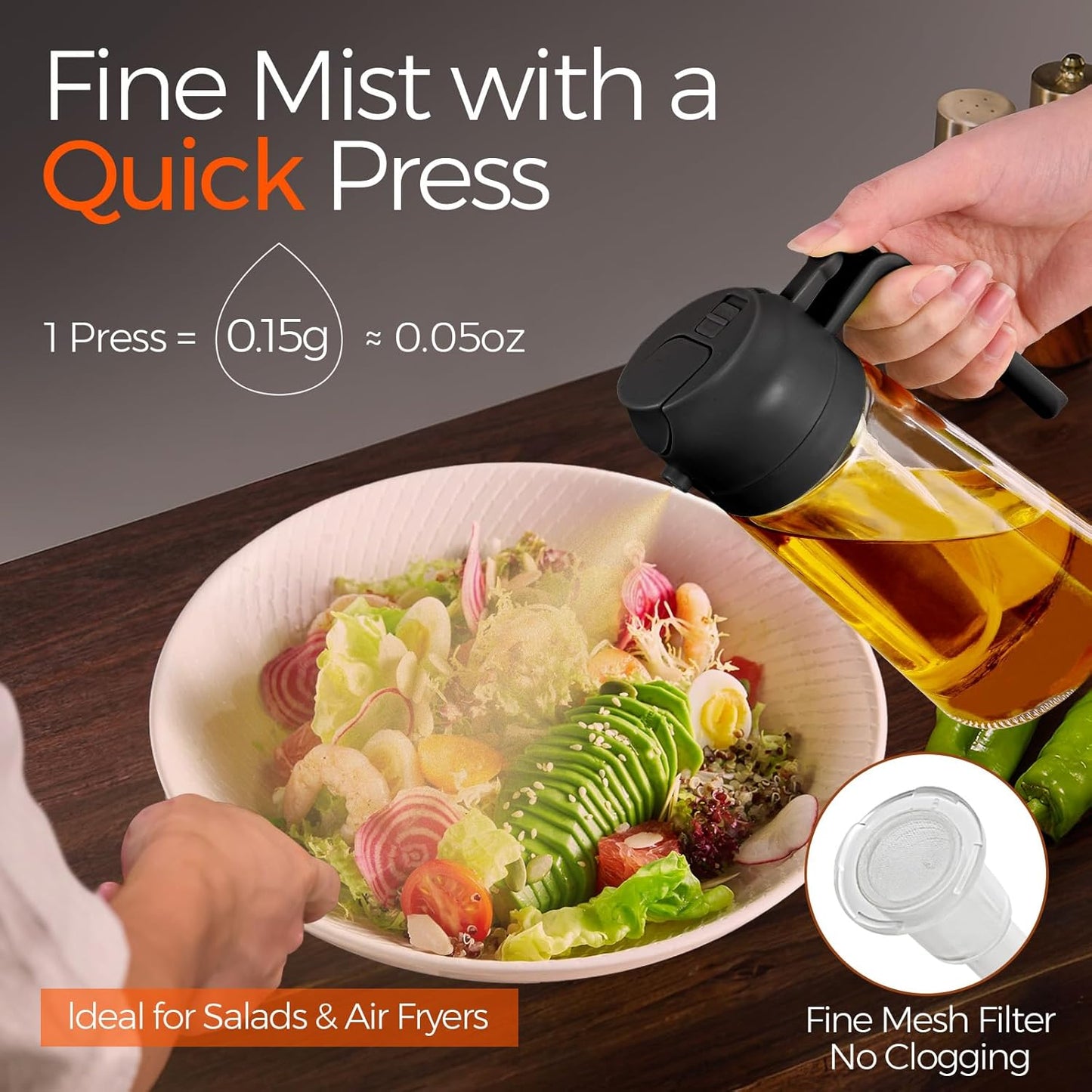 YARRAMATE Olive Oil Dispenser - 2Pcs 16oz Food-Grade Glass Sprayer for Cooking & BBQ | Black