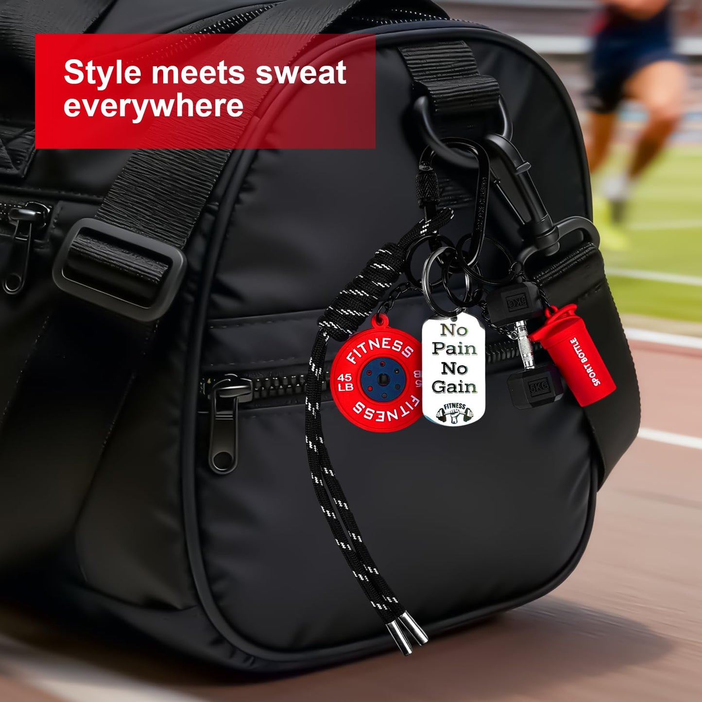 FENGSHOUNIAN 2 Pcs Dumbbell & Weights Keychain, Flexible Wrist Coils, Motivational Fitness Gym Keychain Bag Purse Charms Fitness Gift