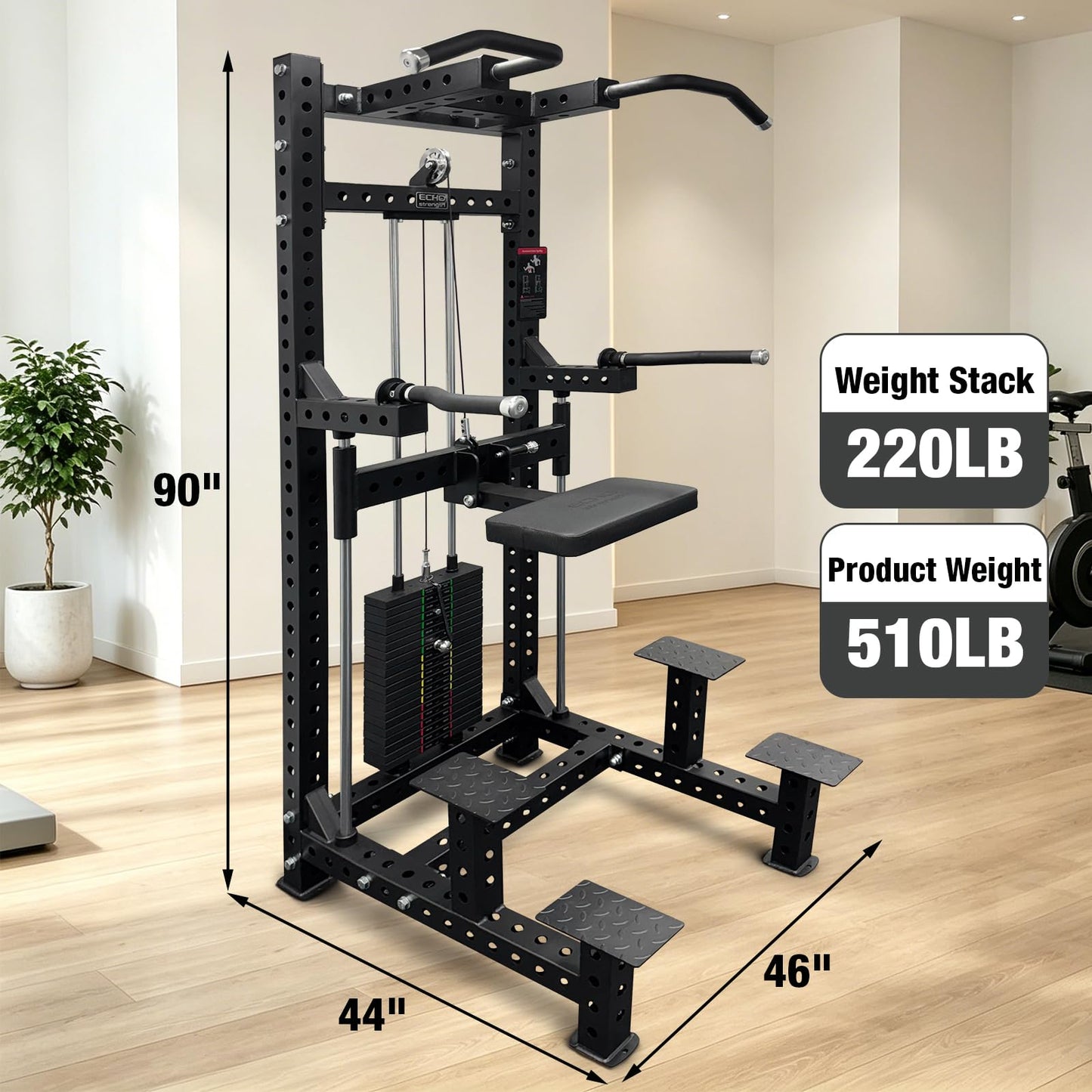 Commercial Dip & Chin Assist Machine with 220LBS Counterweight, Multi-Grip Chin Up Bar for Home Gym Pull Up Assist Station Upper Body Workout Equipment with Adjustable Handles