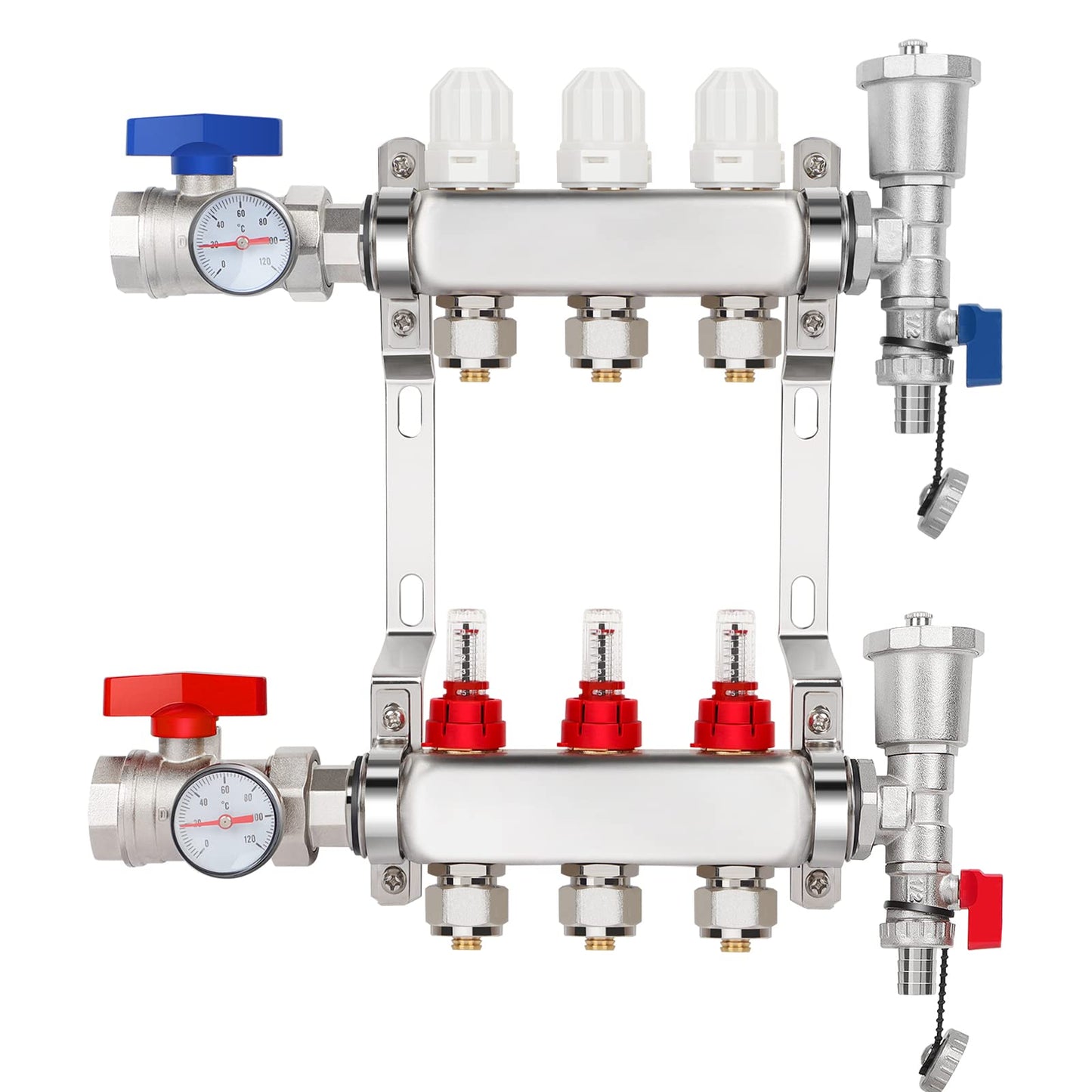 GCCSJ 3 Loops PEX Manifold Radiant Floor Heating Set Stainless Steel Heated Hydronic Heating
