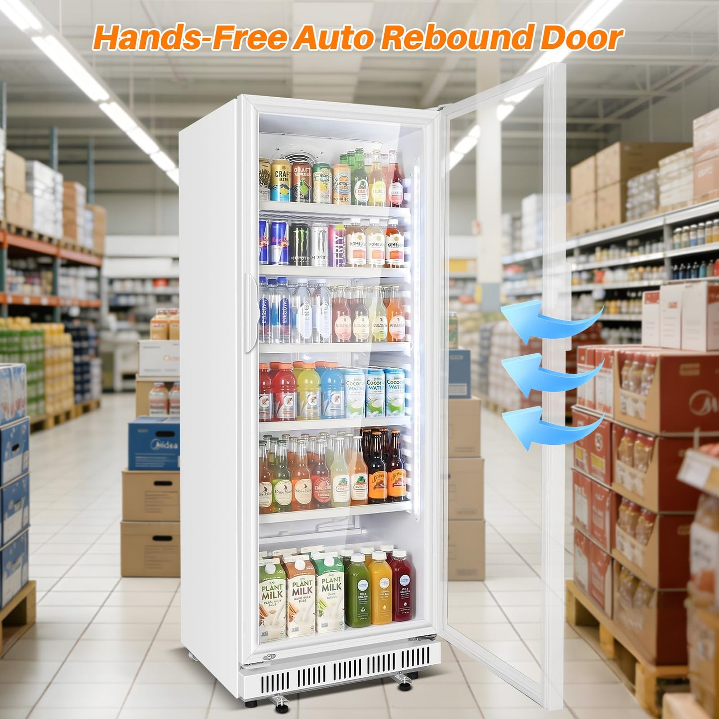 Velivi Commercial Beverage Refrigerator, 24.5" Glass Door Display Fridge, 15 Cu.Ft Beverage Cooler with 5 Adjustable Shelves, Auto Rebound Door, Low Noise, for Shops, Restaurants & Bars WHITE