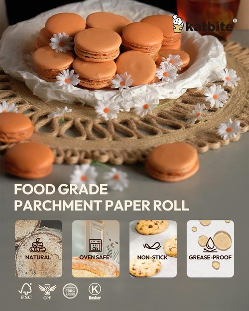 Katbite Parchment Paper Roll - 15in x 242ft | Heavy Duty Baking Paper with Serrated Cutter - 300 Sq.Ft Value Pack