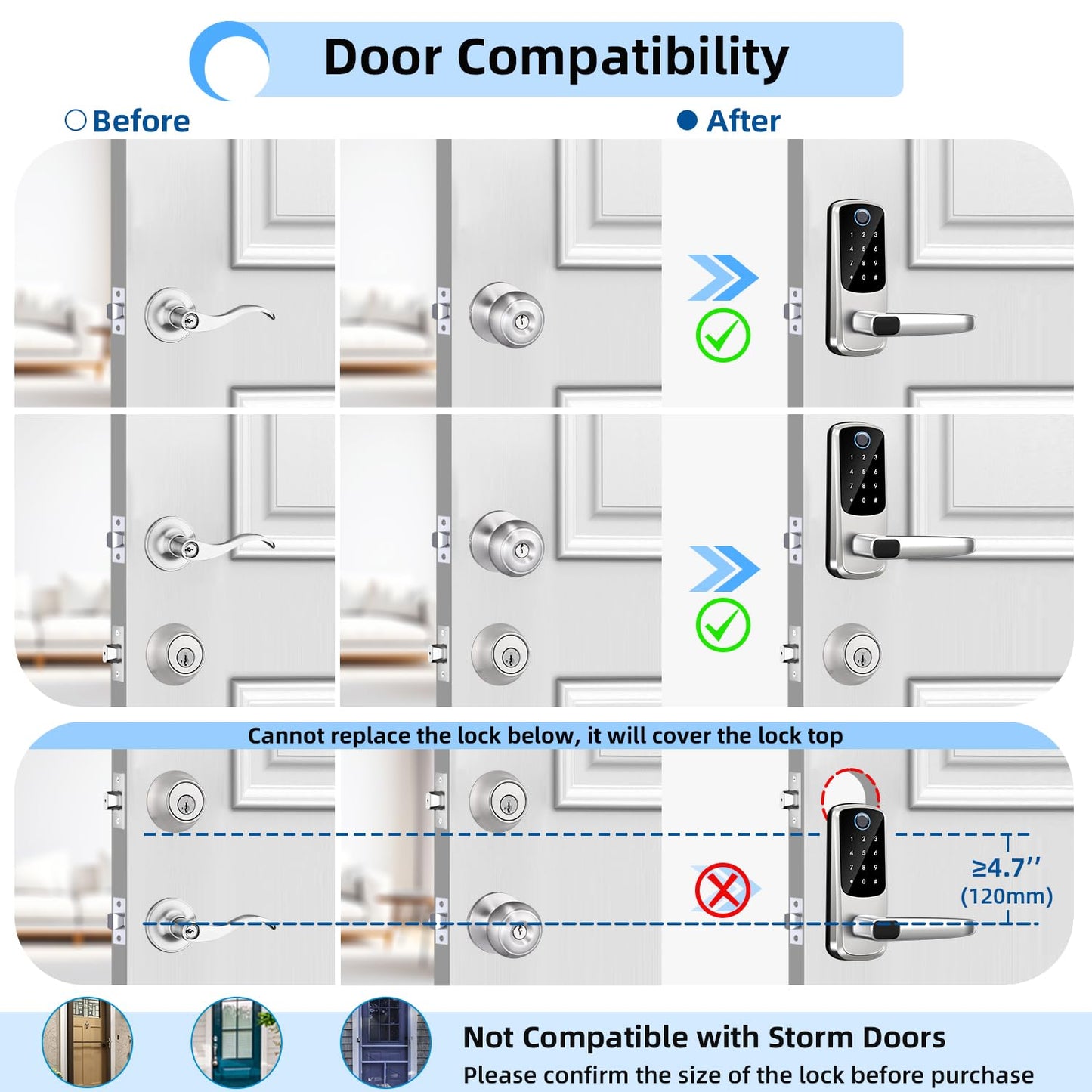 Smart Door Lock with Handle,Keyless Entry & Remote Access,Fingerprint Keypad Exterior Lock,Smart Locks for Front Door,Home,Airbnb & Rental,Electronic Deadbolt Lock,One-Time Password with TT Lock