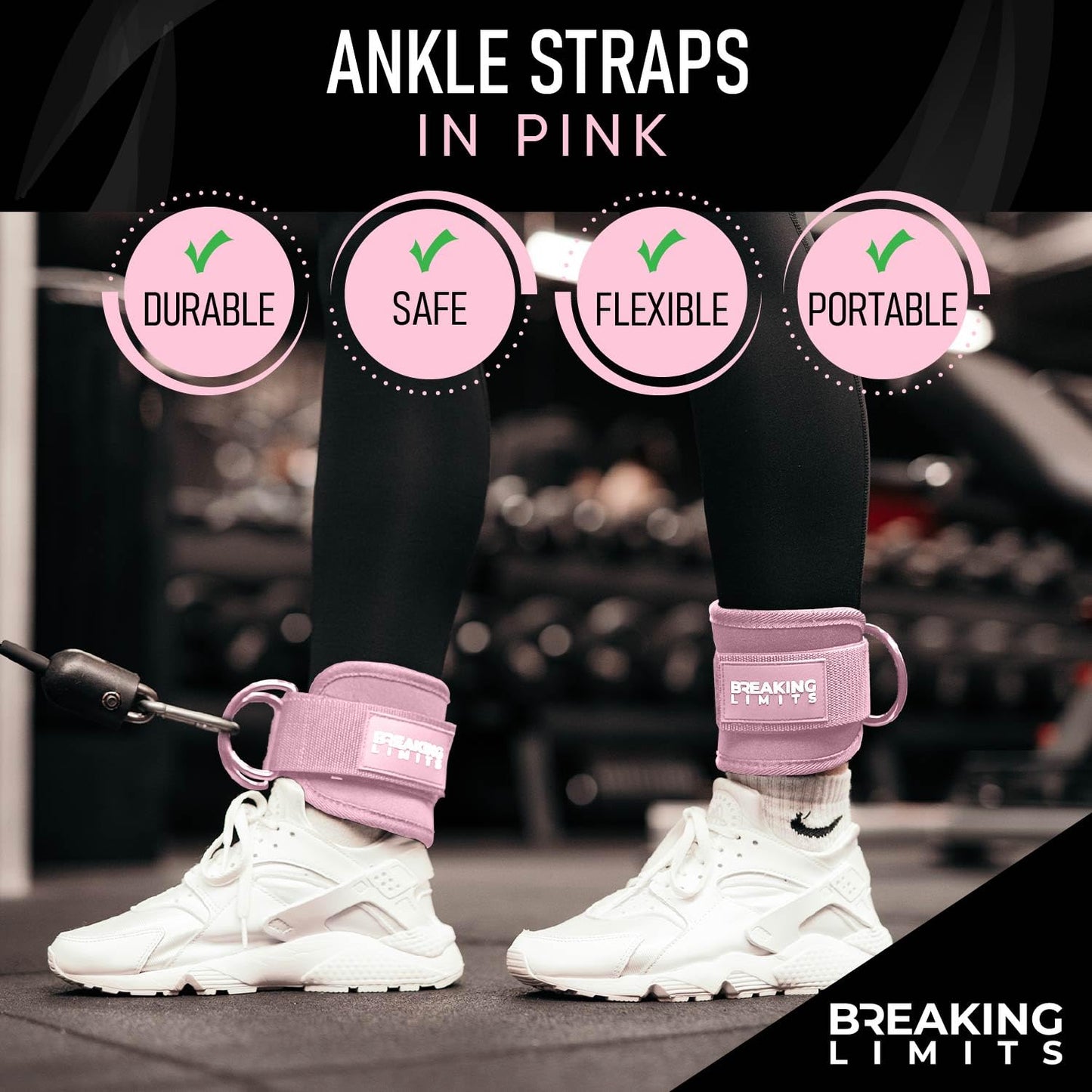 Pink Ankle Straps for Cable Machines Women - Cable Kick Back Ankle Cuffs for Cable Machine - Ankle Bands for Working Out - Tobilleras para Mujer Gym - Leg Cuffs for Gym Cable - Poleas para