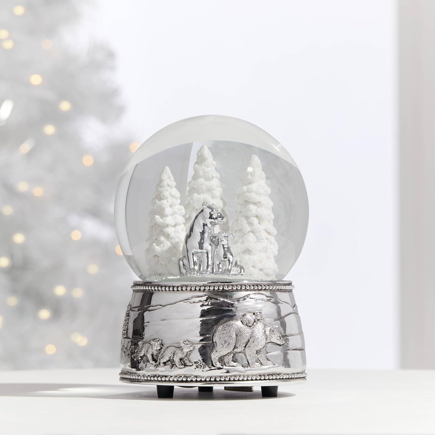 Reed & Barton Musical Snow Globe - North Pole Bound Polar Bears | Silver-Plated Winter Decor (1 Piece)