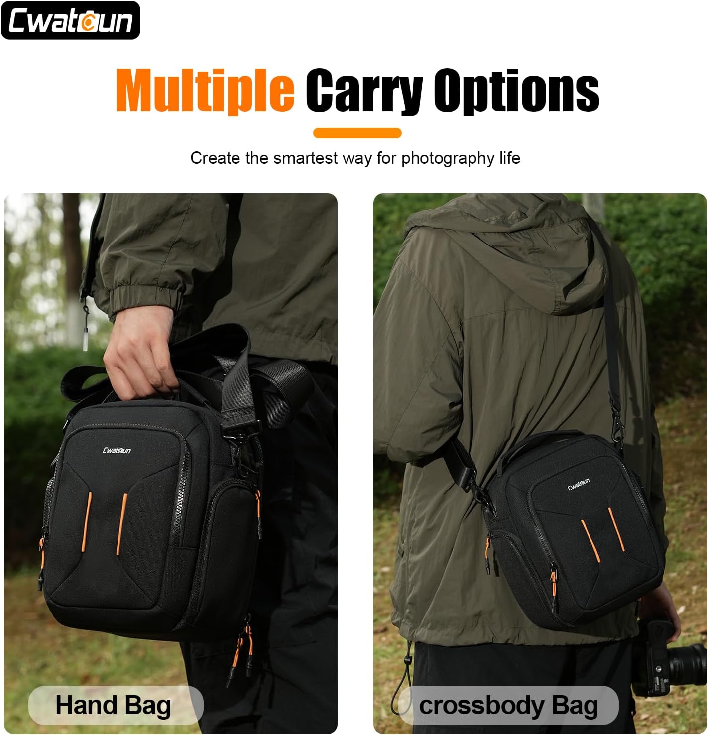 Cwatcun Campact Camera Bag Small Camera Sling Case for Canon Nikon Sony Fuji Cameras, Lens, DSLR SLR Mirrorless