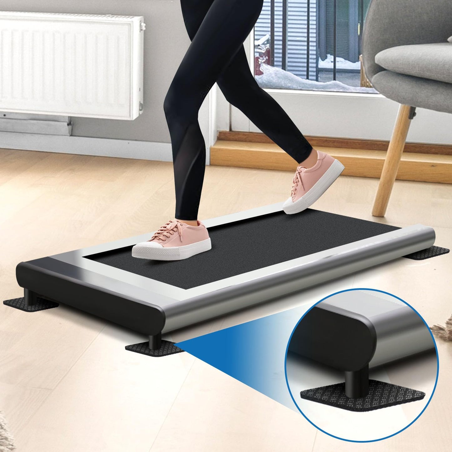 Rolitwils 6PCS Treadmill Mat Pads, 4" x 4" x 0.2" Double-Sided Non-Slip Exercise Equipment Mat for Floor Protection, High Density Silicone Anti Vibration Pad for Treadmill (6)