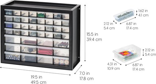 IRIS USA 44-Drawer Storage Cabinet - Stackable Organizer for Screws, Nuts, Bolts & Crafts - Black