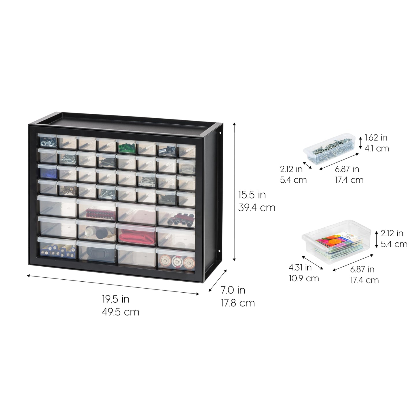 IRIS USA 44-Drawer Small Parts Organizer, Made in USA, Storage Drawers for Screws, Nuts, Bolts, Electronics, Hardware, Beads, Crafts, Building Bricks, Stackable Garage Storage Cabinet, Black