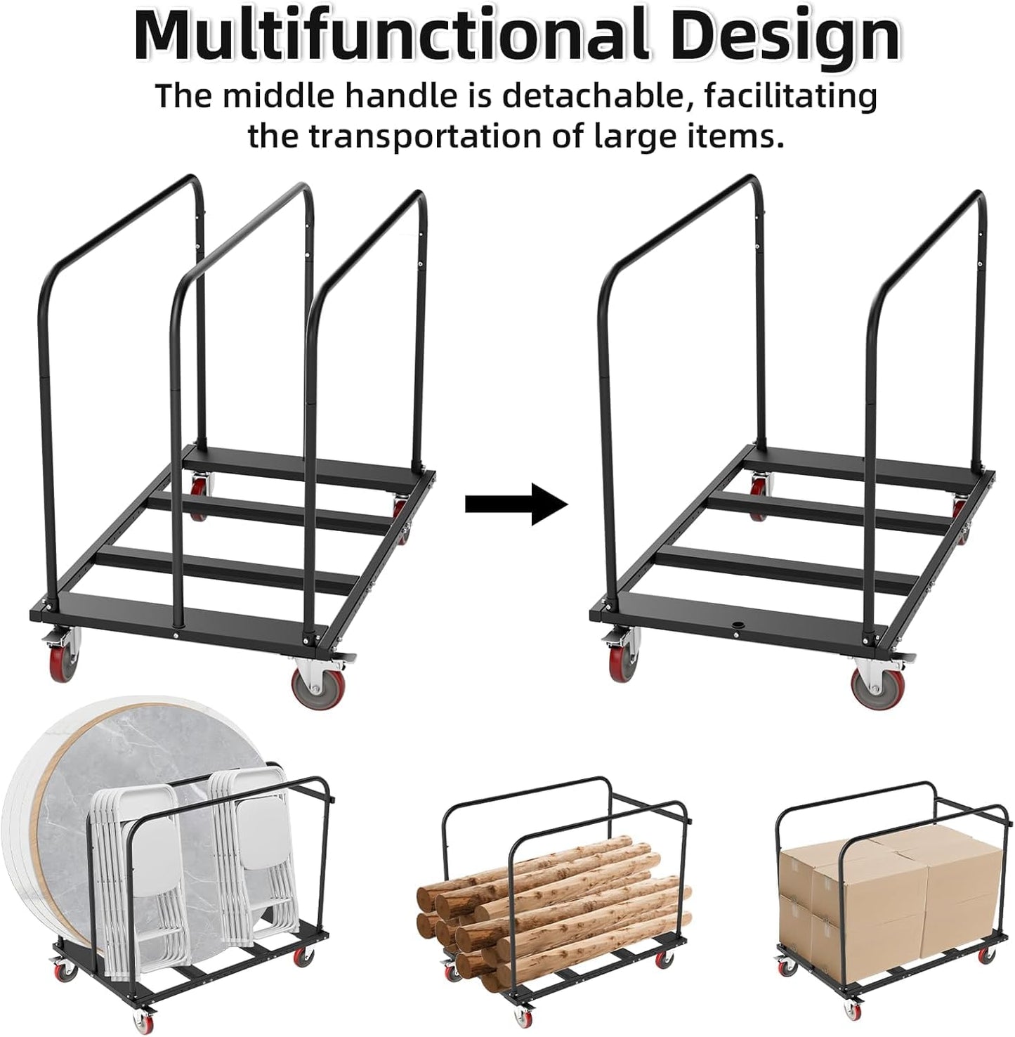Folding Table Cart, Heavy Duty Drywall Cart 1800 LB & 10 Table Capacity, Table Dolly with 5" PU Swivel Wheels for Moving Box, Wood, Drywall, Panel, Party Events, Factory, Warehouse