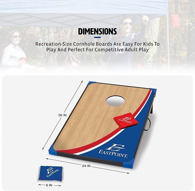 EastPoint Sports Cornhole Game Set Bean Bag Toss MDF - 2' W x 3' L - Built-In Storage, Convenient Carry Handles and 8 Premium Bean Bags