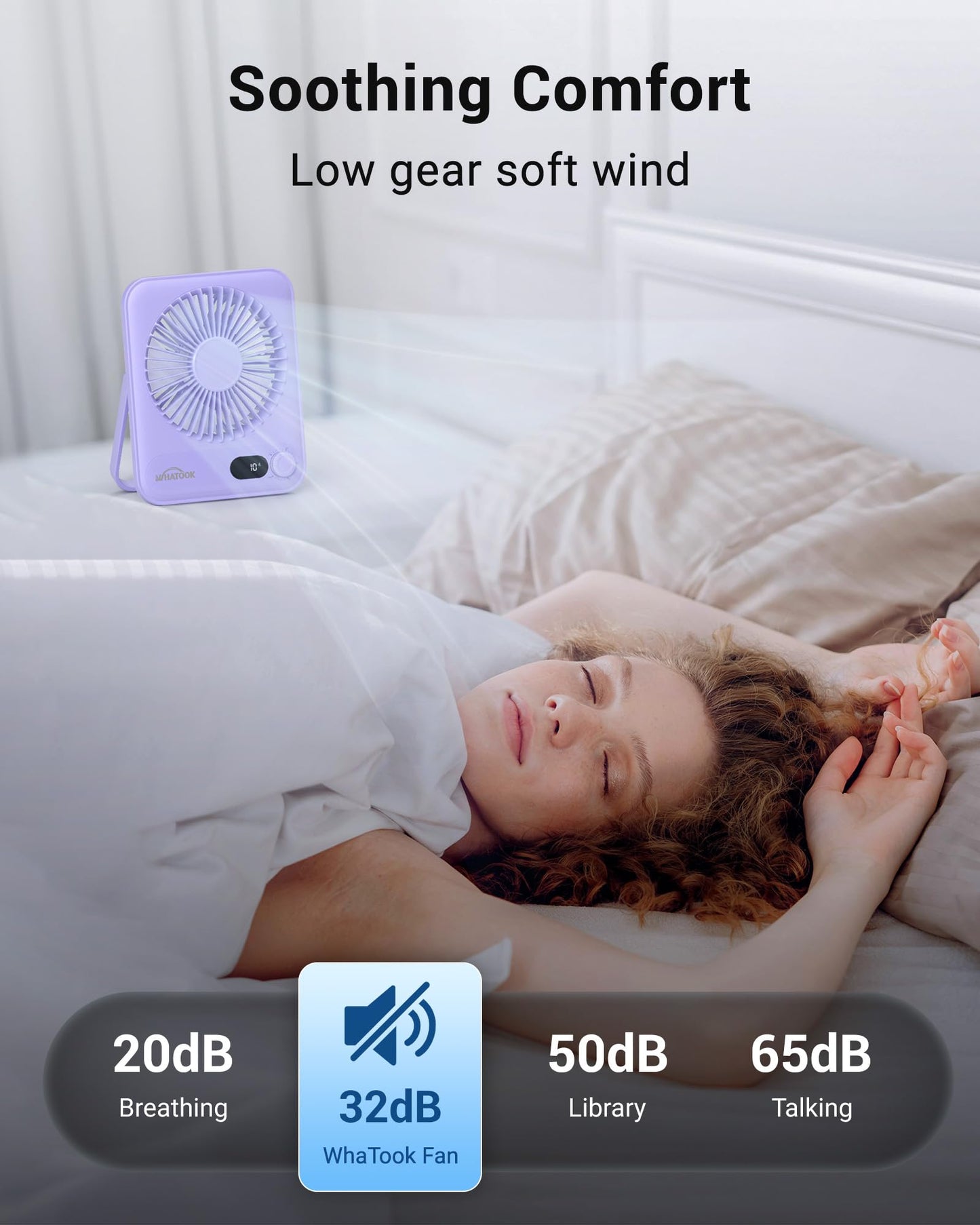 WHATOOK Desk Fan 2 Pack: 100 Speeds Stepless Control 2000mAh Battery Operated Portable Fan, Rechargeable Table Fan for Cruise Ship Essentials, Gift for Couples, Dorm, Office, Bedroom(Black and Purple)