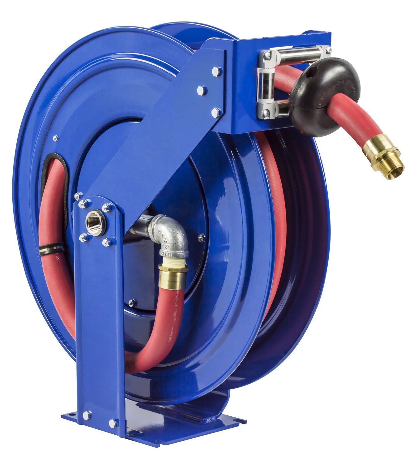 Coxreels TSHF-N-550 Retractable Fuel Hose Reel, T-Fuel Series ¾” x 50’, 300PSI-Easy-Maintenance Design with Brass Swivel and Multi-Position Mount Arm-Heavy Duty Steel Construction, Made in USA, Blue