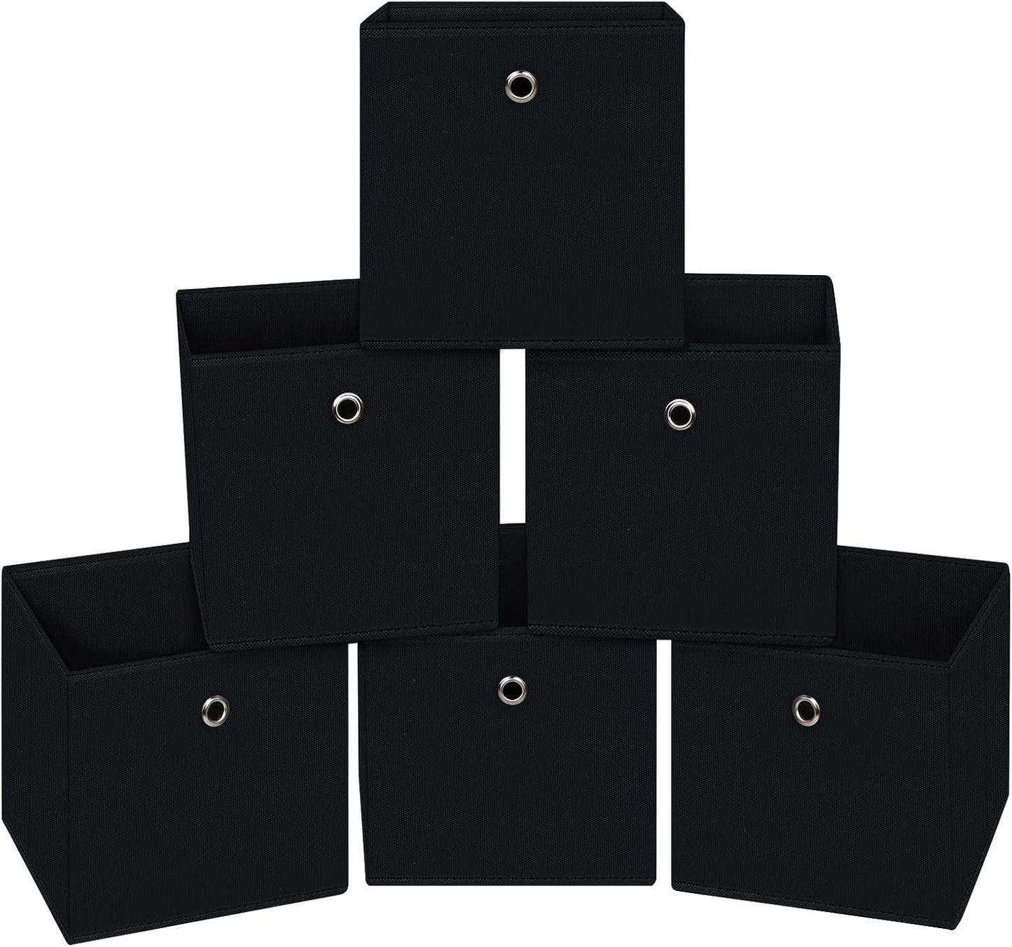 Skiennix Black Foldable Storage Cubes - 11 Inch Fabric Organizer Bins with Handles | Set of 6